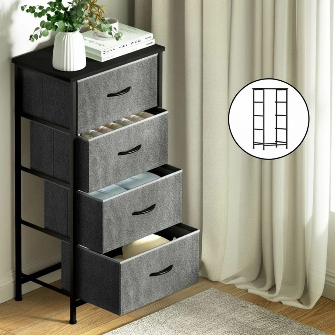 6 Artiss Chest of 4 Drawers Storage Dresser Tallboy - Grey, 6 of 8
