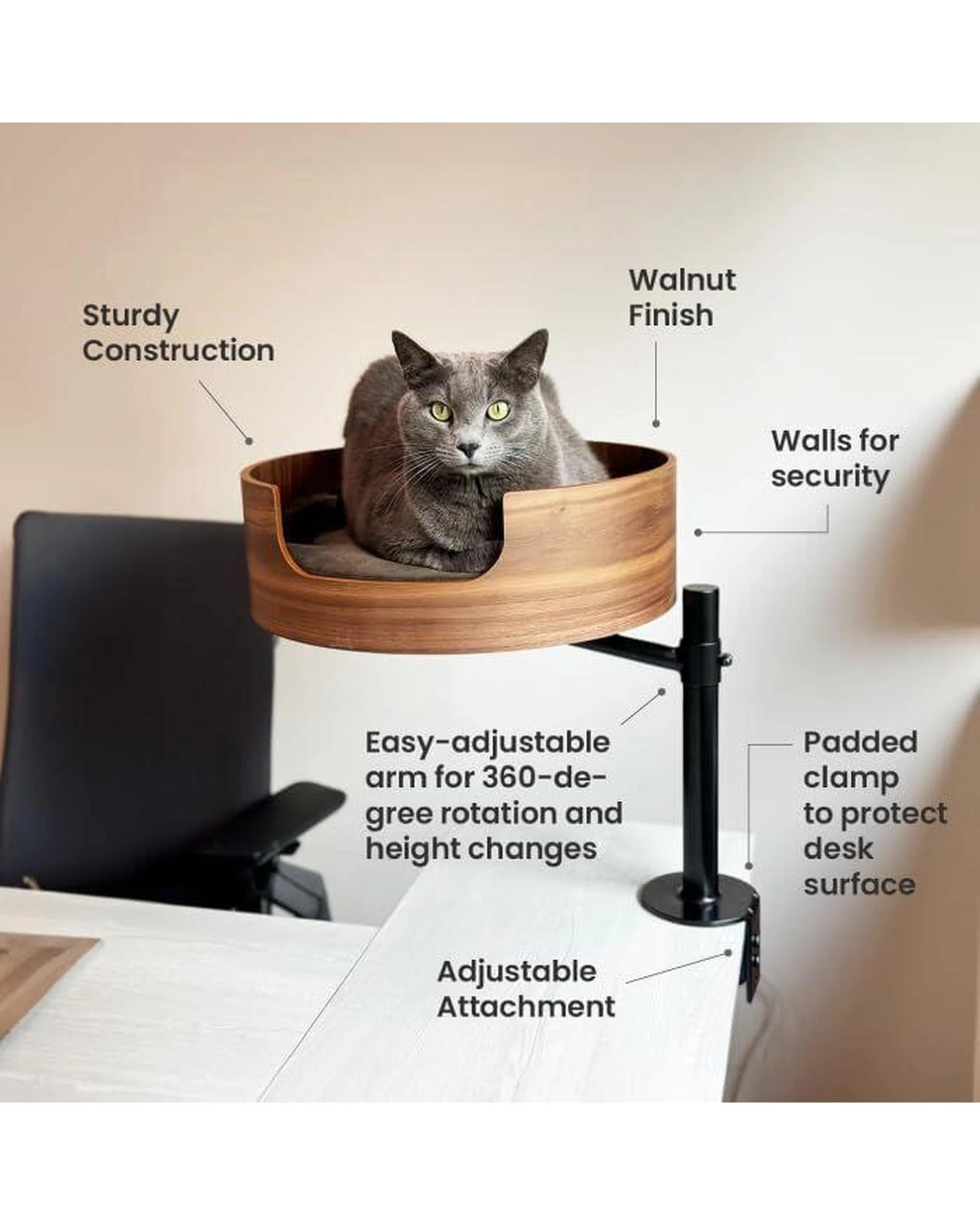 4 Desk Nest Cat Bed Space-Saving Elevated Bed for Cats Walnut - Brown, 4 of 9