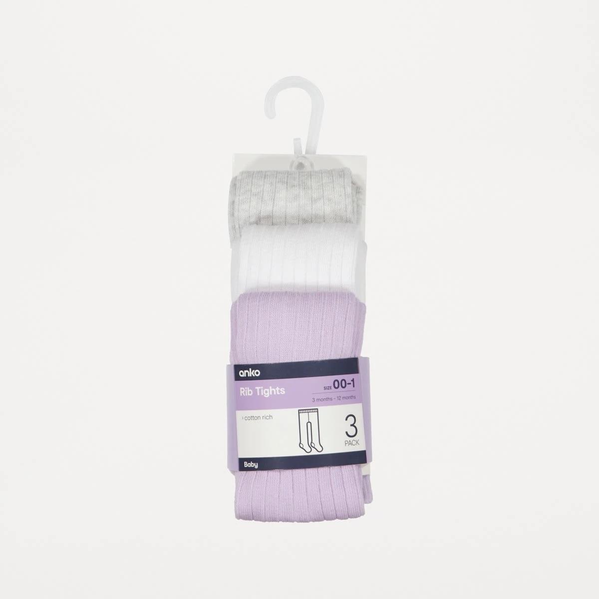 3 3 Pack Rib Tights Pur Rib, 3 of 3