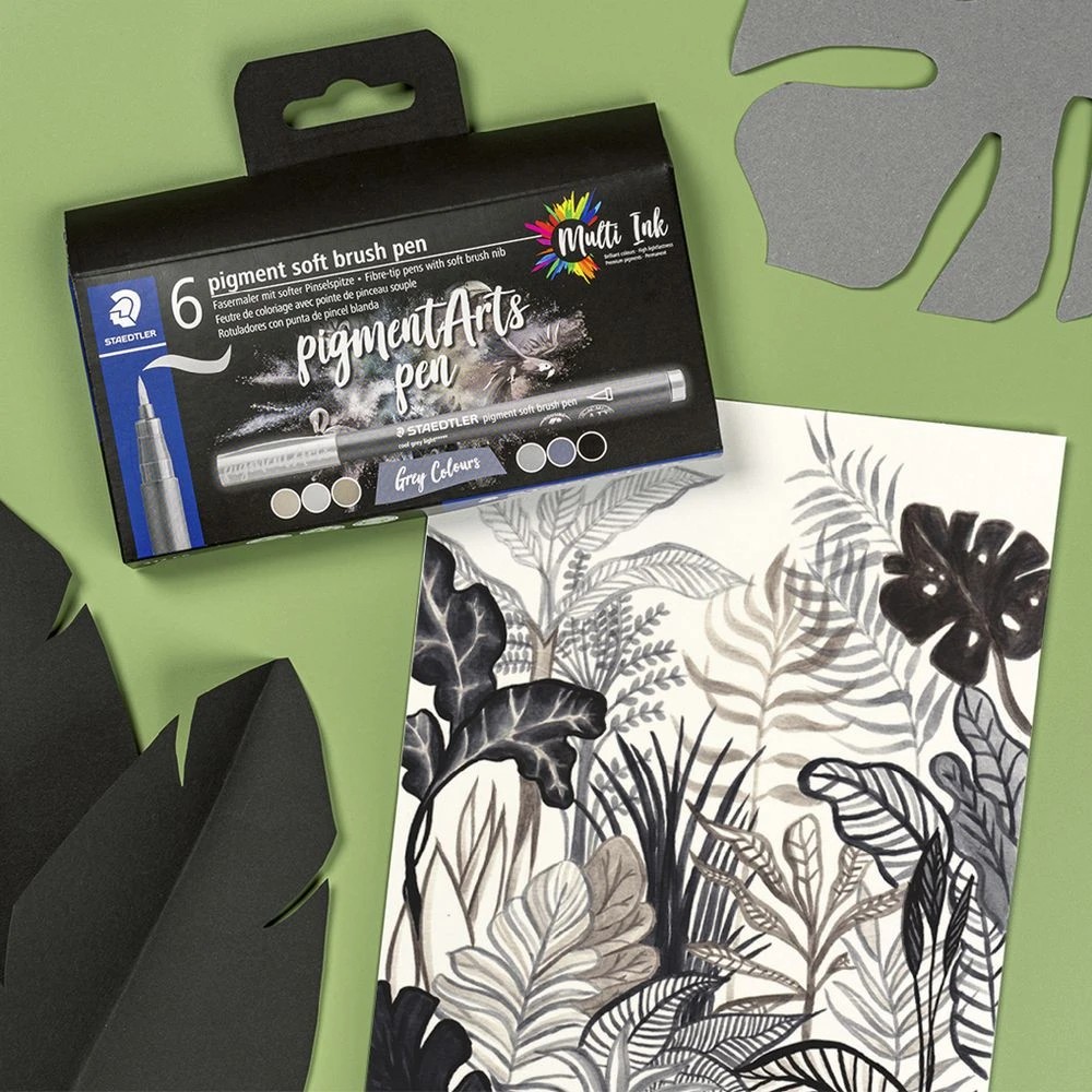 2 Staedtler Pigment Arts Soft Brush Pens Grey Colours 6 Pack, 2 of 8