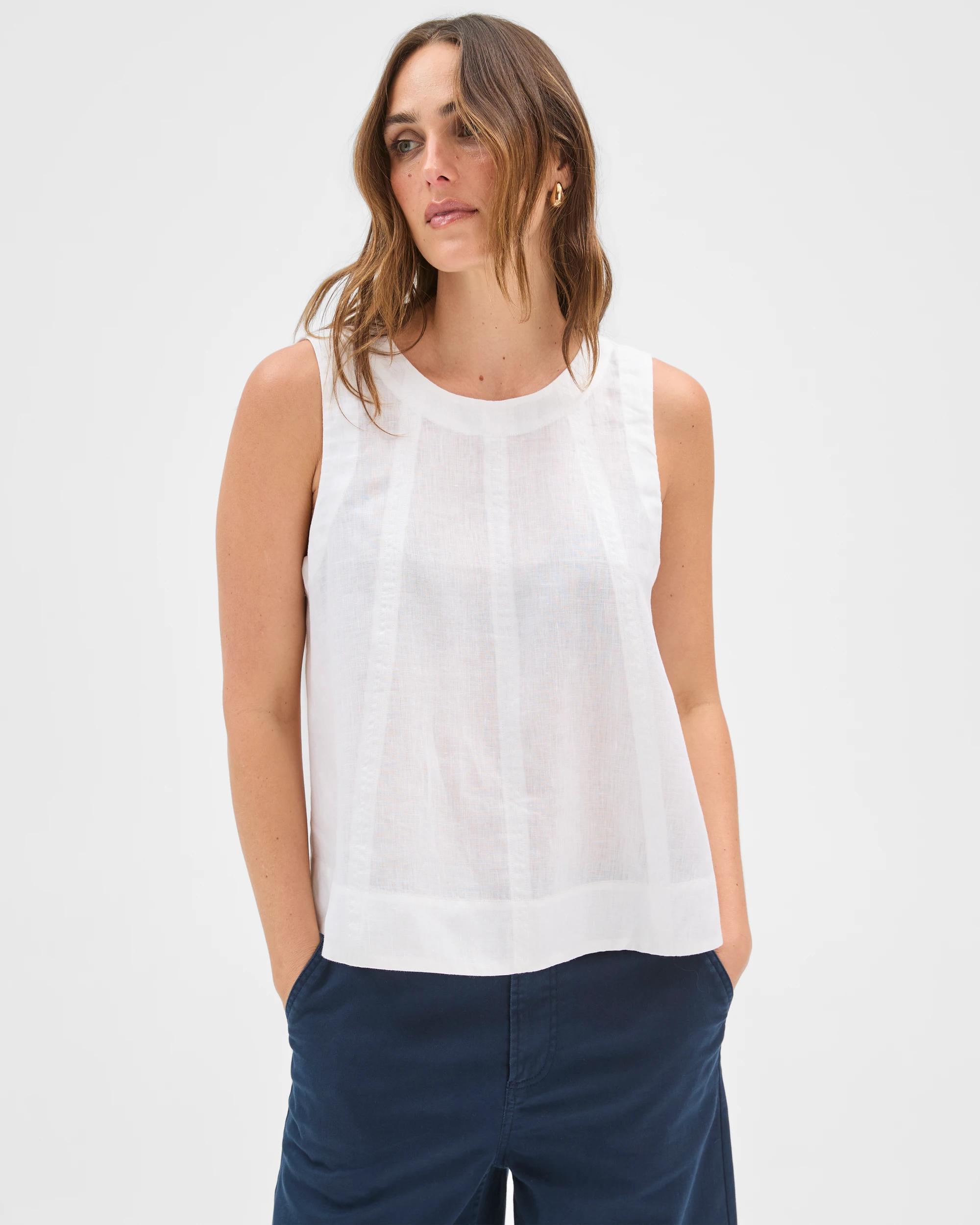 1 Target Woman European Linen Swing Tank Top WHITE, 1 of 6