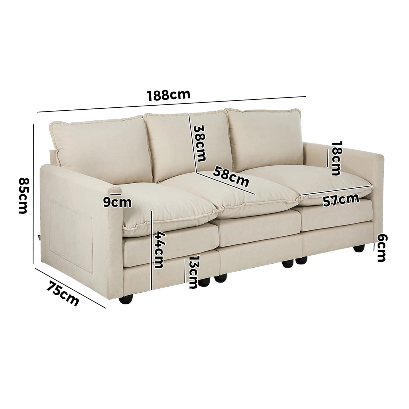 2 Oikiture Sofa Futon Lounge Couch Corduroy - Beige, 2 of 10
