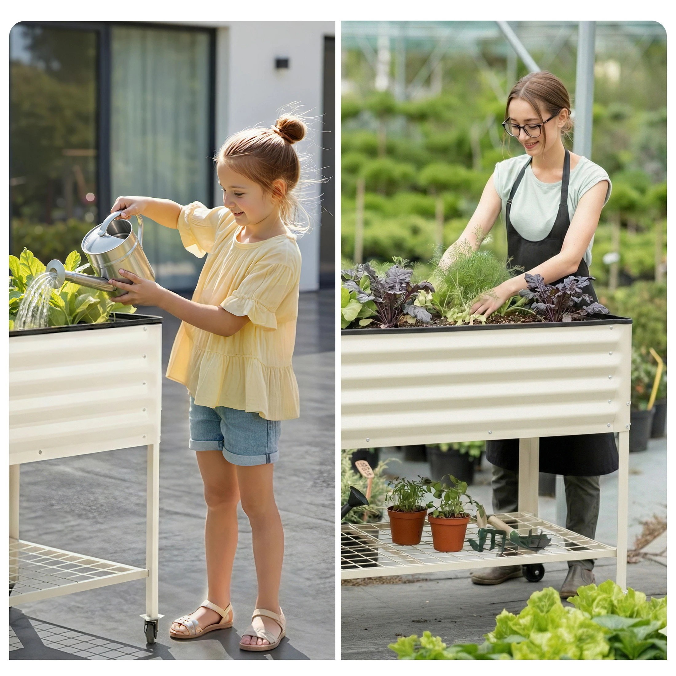 6 Green Fingers Mobile Raised Garden Bed With Wheel Storage Shelf 81cm Height for Vegetables Herb - White, 6 of 8