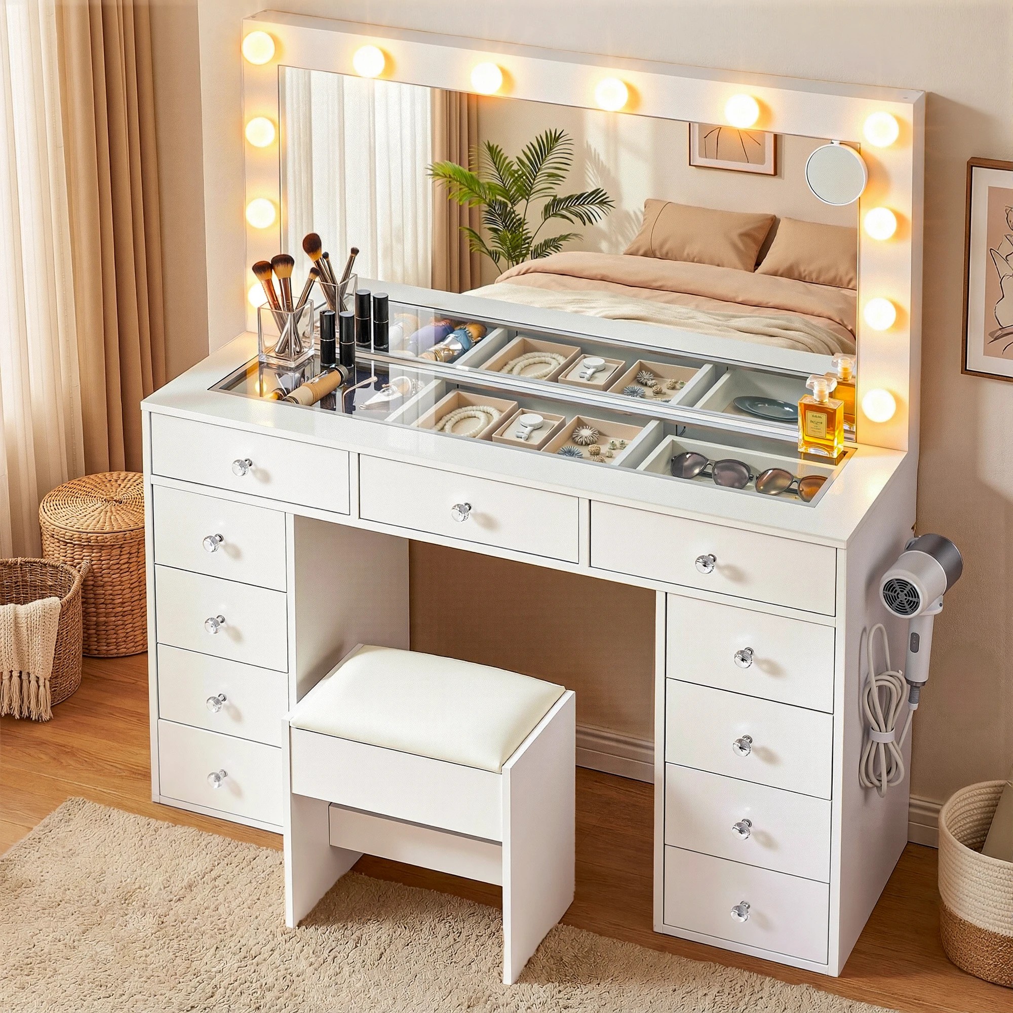 8 Artiss Dressing Table Vanity Desk Set Stool LED Bulbs - White, 8 of 9