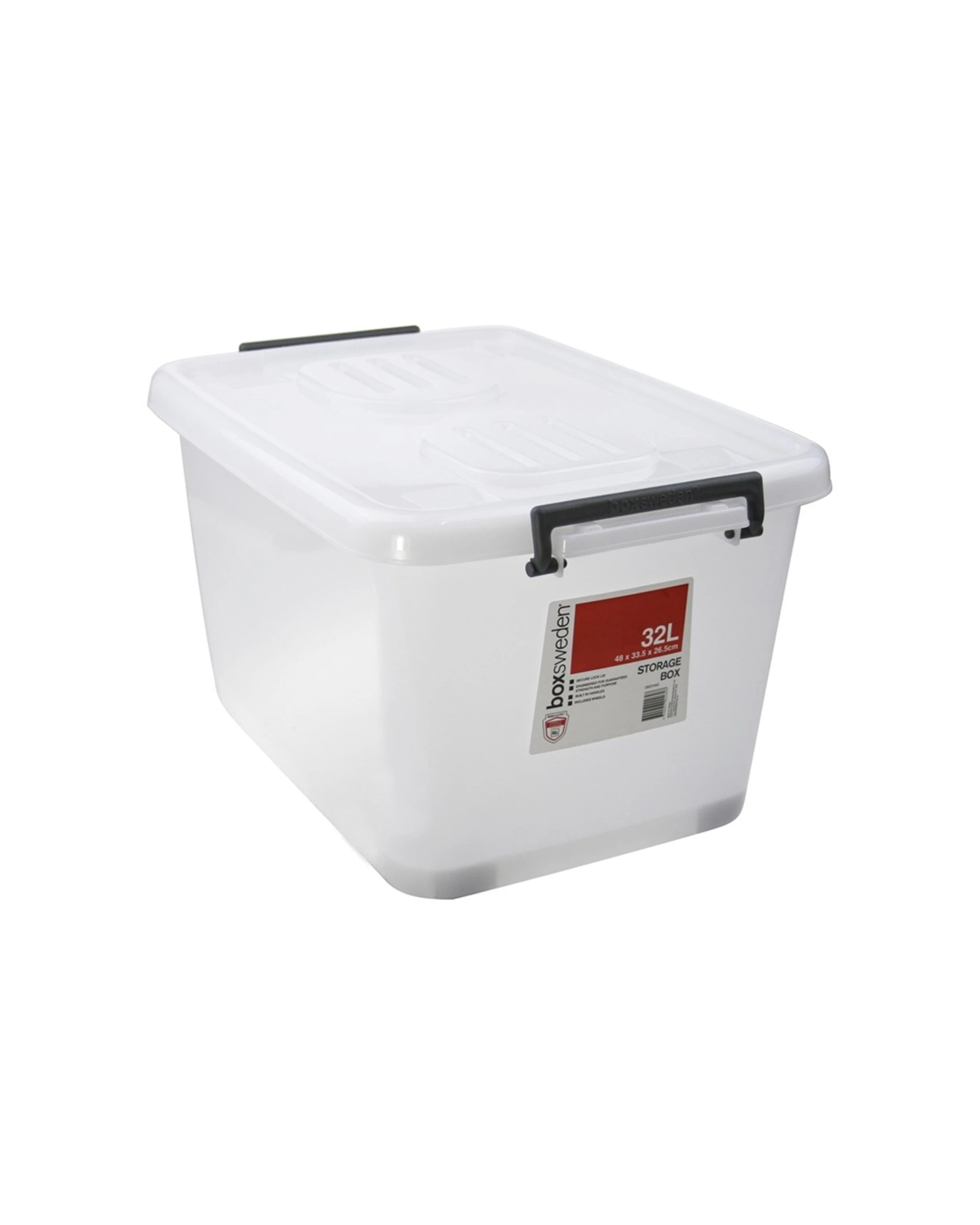 2 Boxsweden 2PK Heavy Duty Storage Box 32 Litre With Wheels Clip Lock Plastic - White, 2 of 3