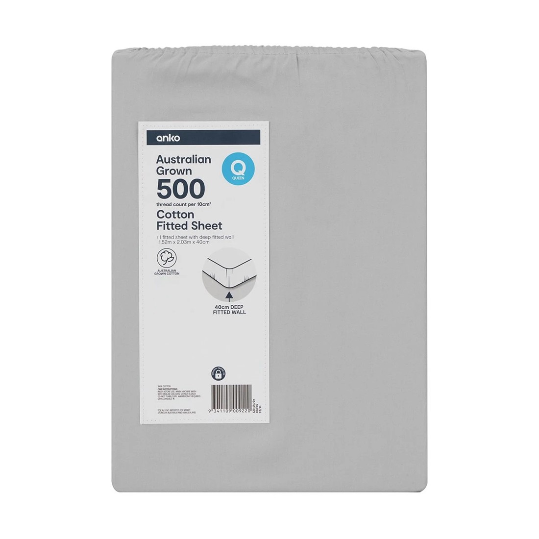 4 500 Thread Count Australian Grown Cotton Fitted Sheet - Queen Bed, Silver, 4 of 4