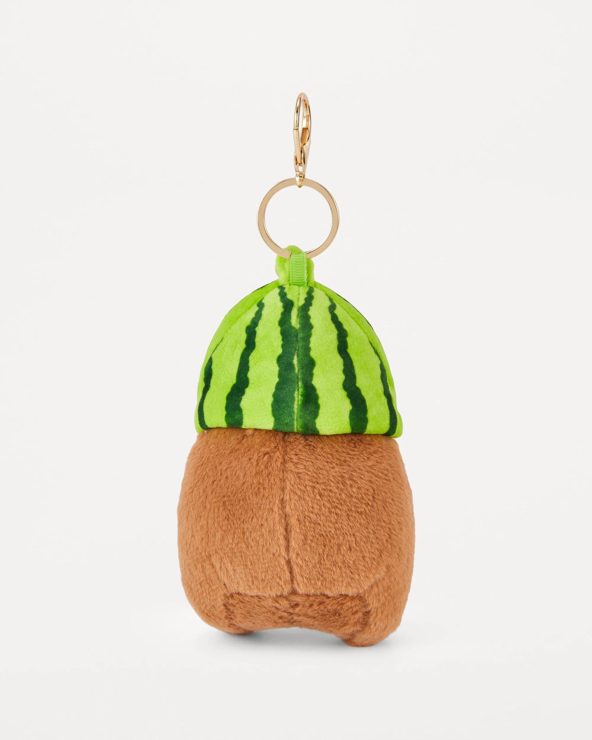 3 Capybara Watermelon Charm Keyring - Brown and Gold Tone Brown, 3 of 5