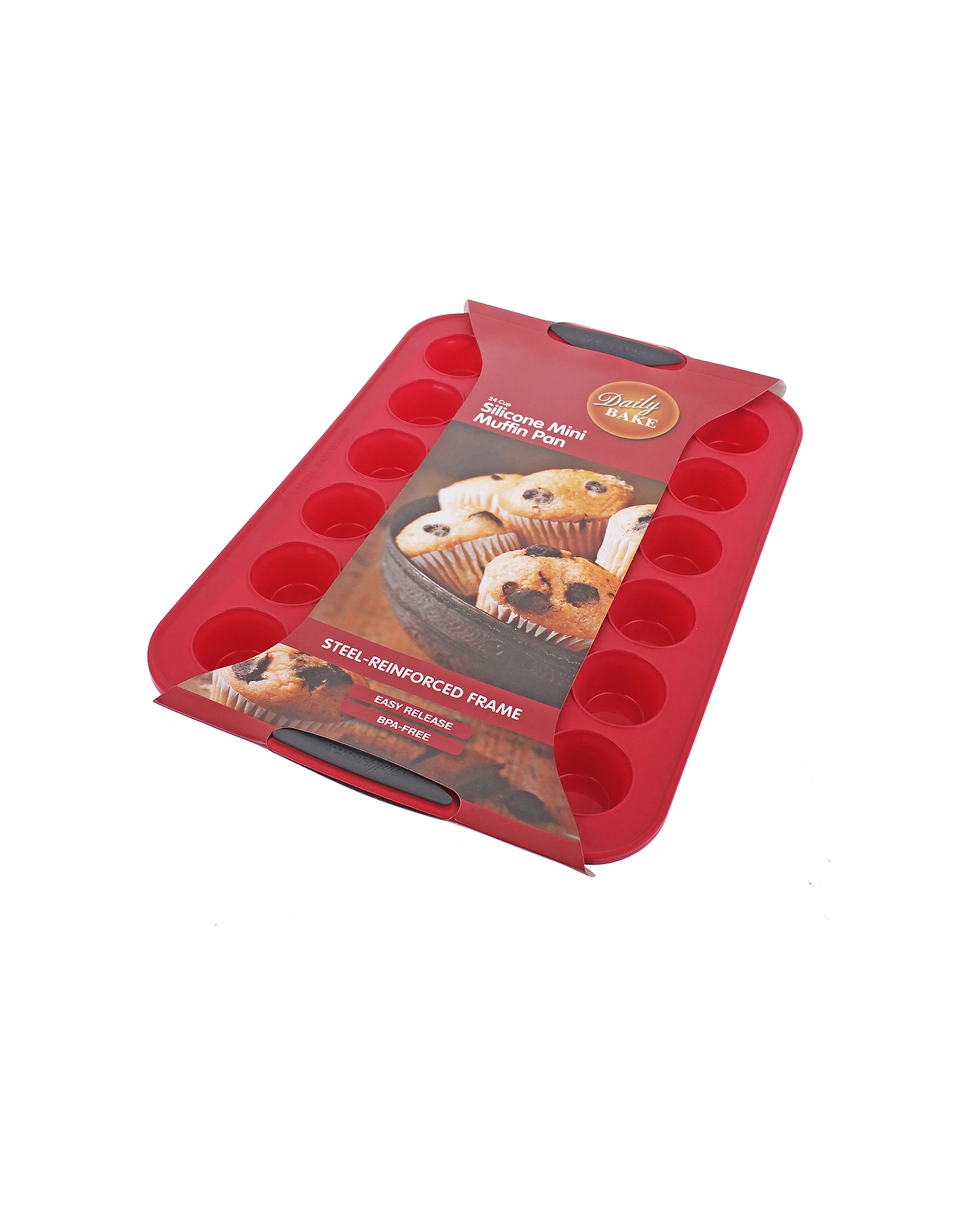 2 Daily Bake 24 Cup Silicone Mini Muffin Pan With Steel Reinforced Frame - Red, 2 of 3