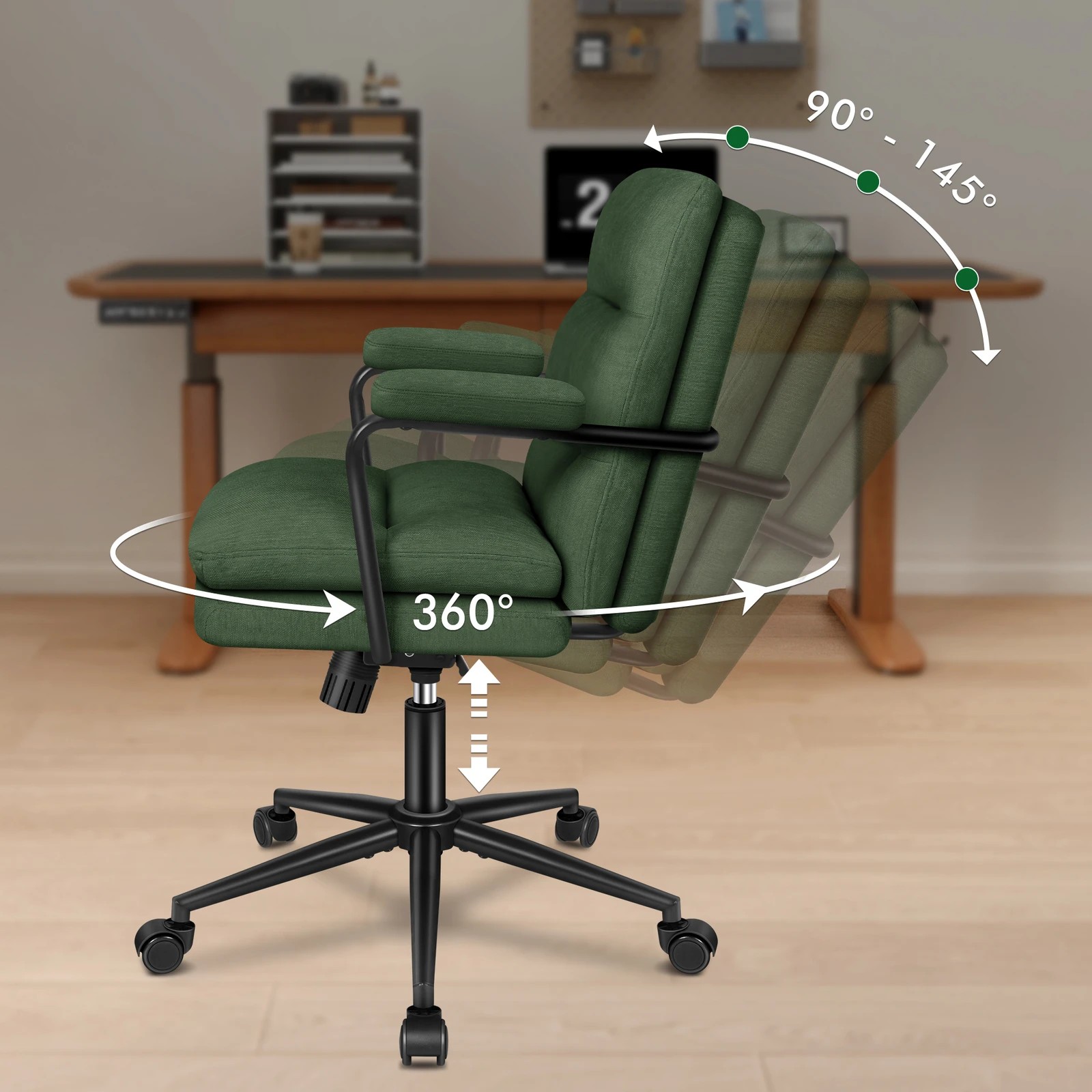 2 Alfordson Office Chair Ergonomic Executive Computer Work Seat Chenille - Green, 2 of 10