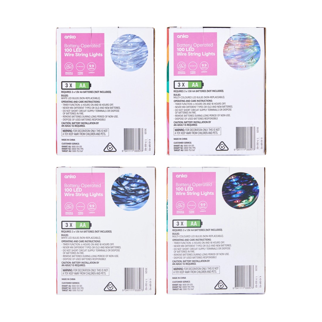 6 Battery Operated 100 LED Wire String Lights - Assorted, 6 of 6