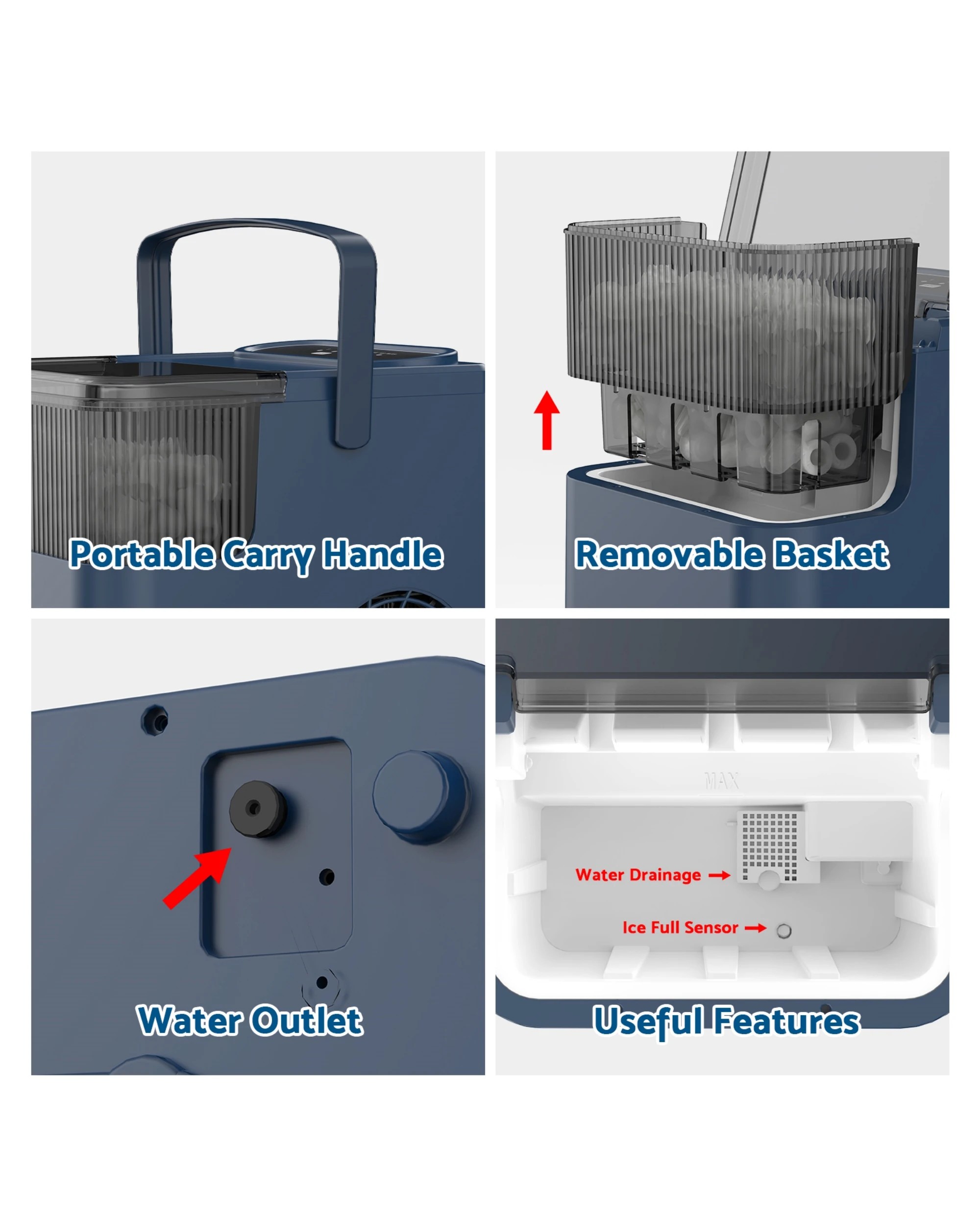 3 Advwin 12KG Portable Ice Maker w/ Self-cleaning Navy Blue, 3 of 7