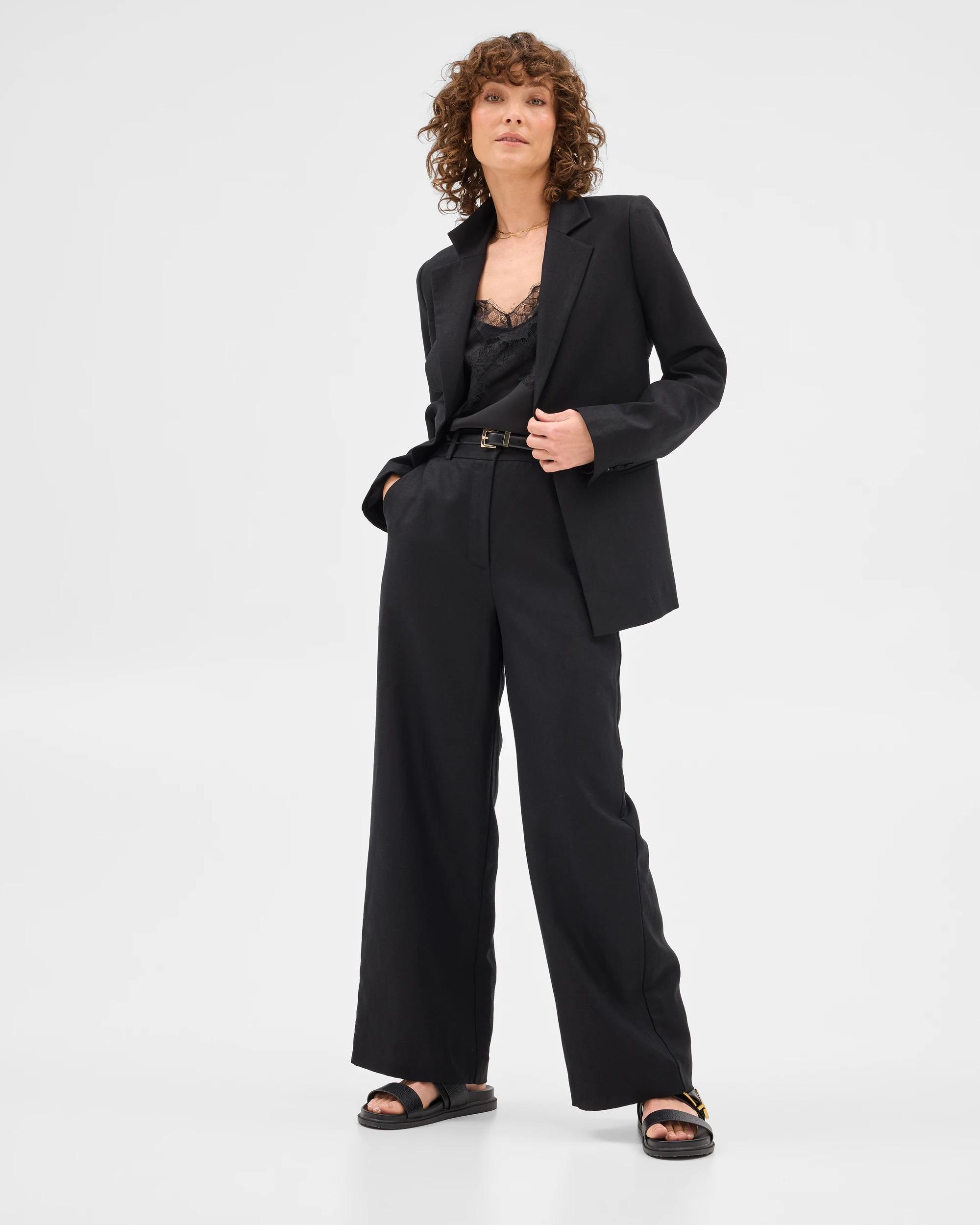 1 Linen Blend Wide Leg Pants - Preview BLACK, 1 of 7