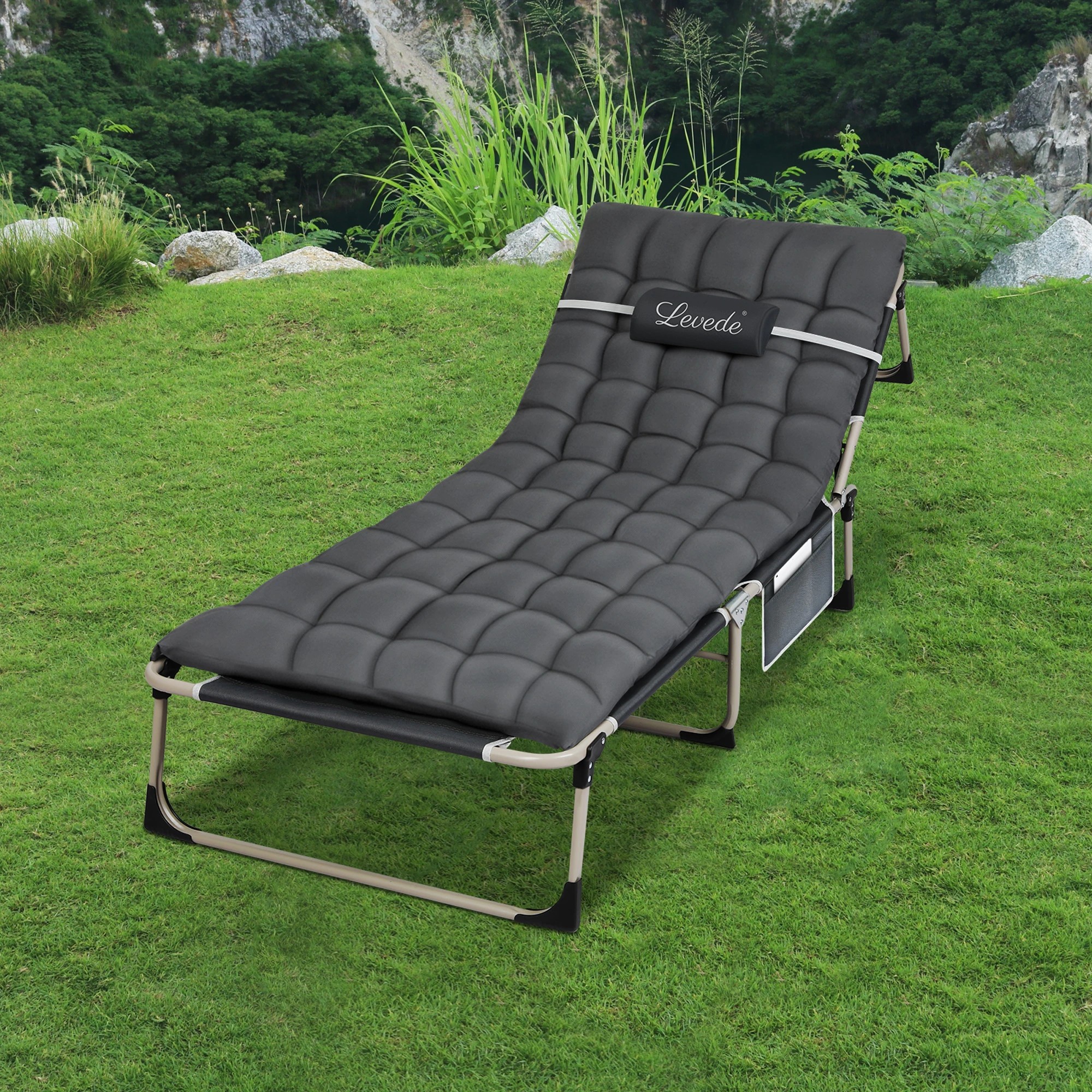 8 Levede Folding Bed 4 Positions Adjustable Portable Lounge - Grey, 8 of 9