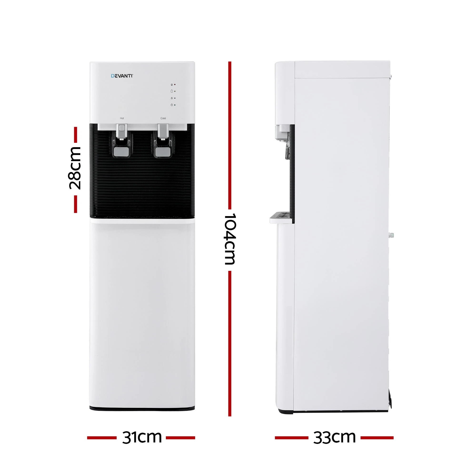 1 Devanti 2 Taps Water Cooler Dispenser Bottom Loading Dispenser Chiller Filter - White, 1 of 9
