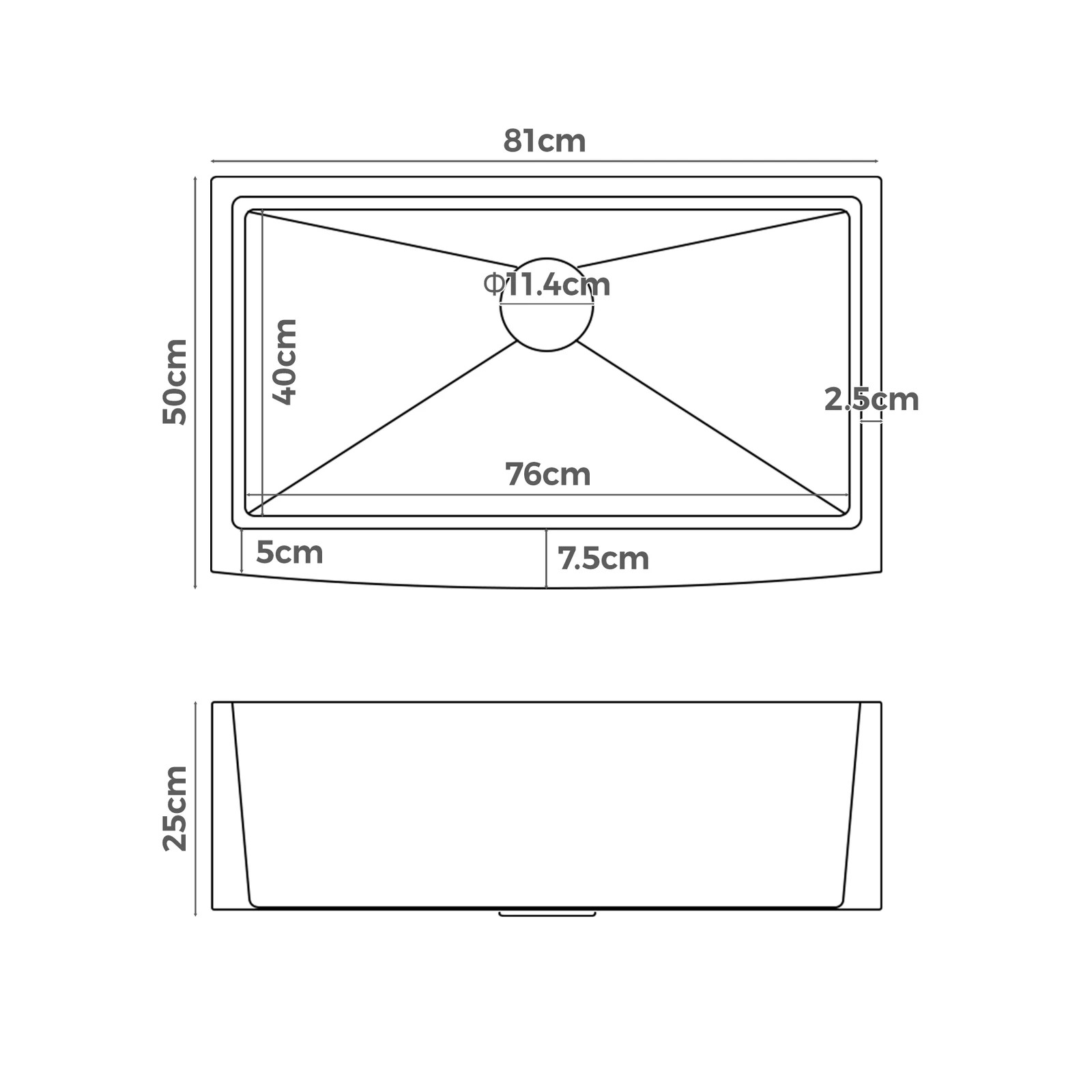 9 Alfordson Farmhouse Kitchen Sink 81x50cm Stainless Steel Basin Single Bowl - Silver, 9 of 9