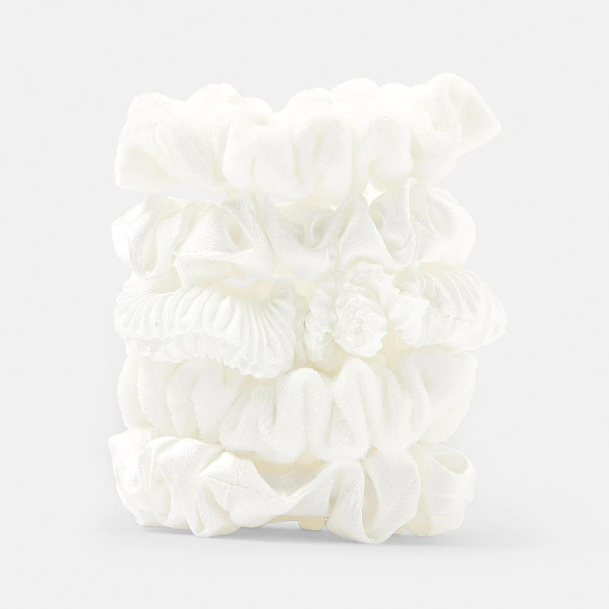 2 5 Pack Mini Textured Hair Scrunchies White2, 2 of 5