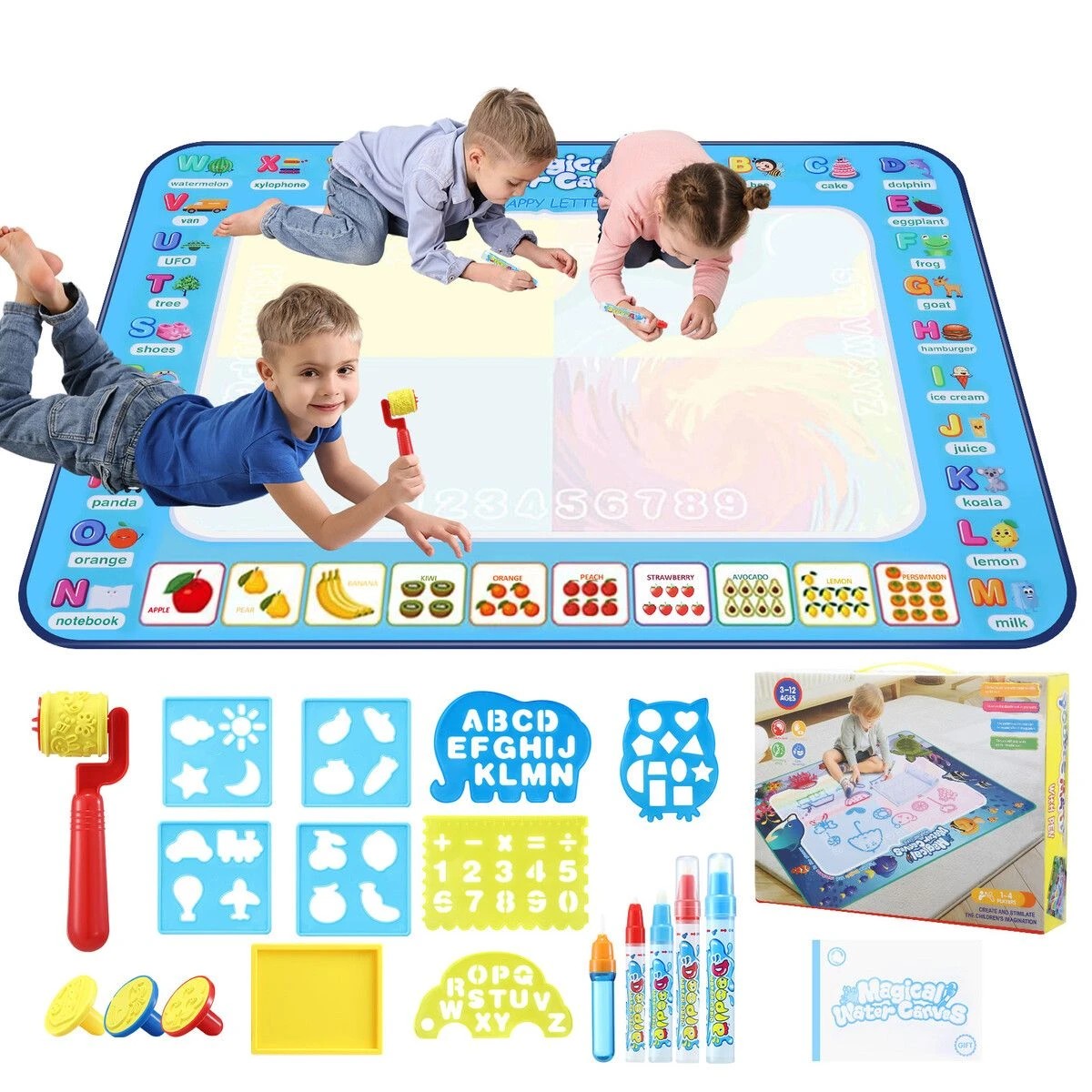 2 AUSWAY Large Water Doodle Mat Kids Painting Drawing Writing Board, 2 of 3