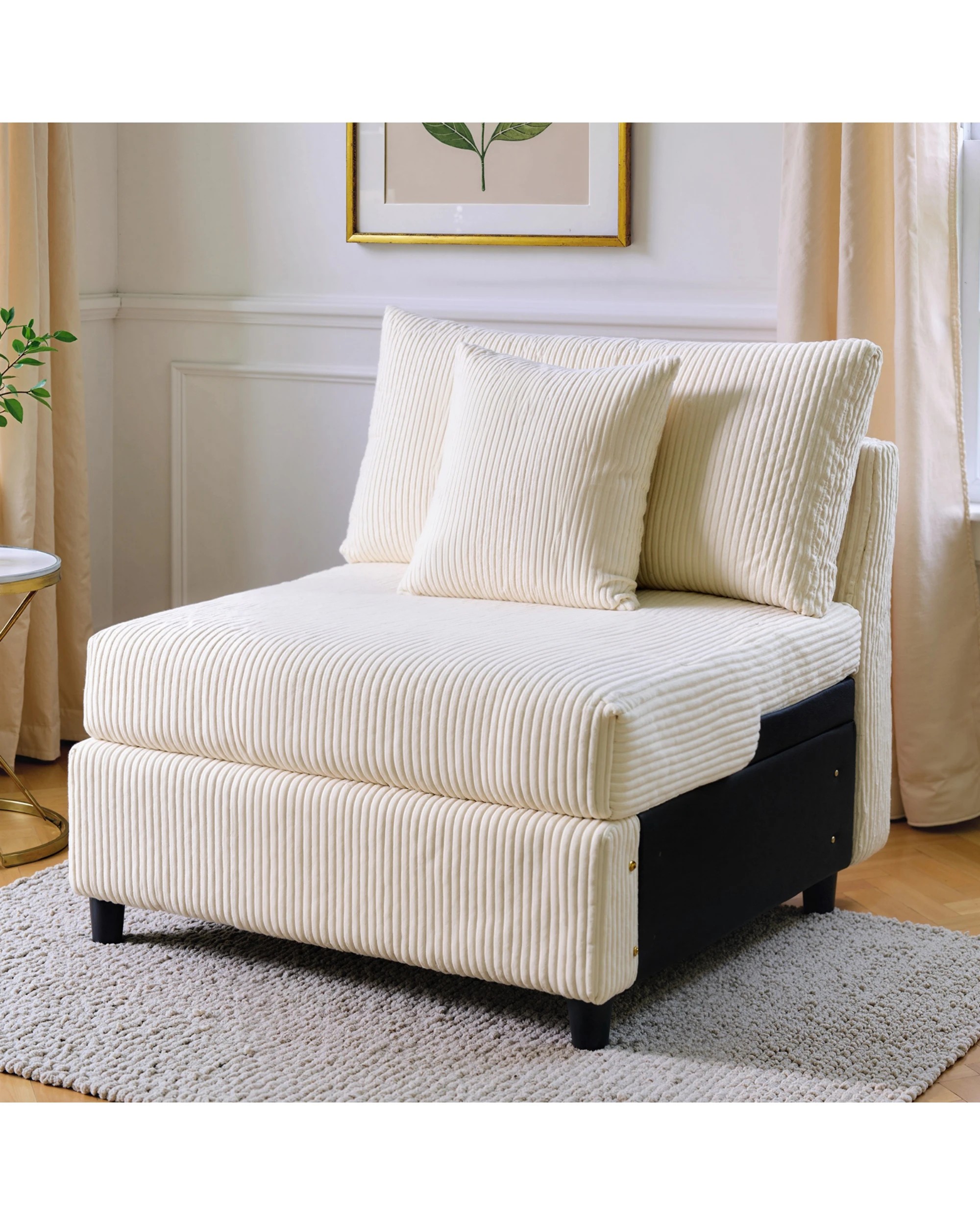 2 Advwin Armless Sofa Corduroy Modular Lazy Sofa Modern Lounge Chair Couch with Cushion, 2 of 8