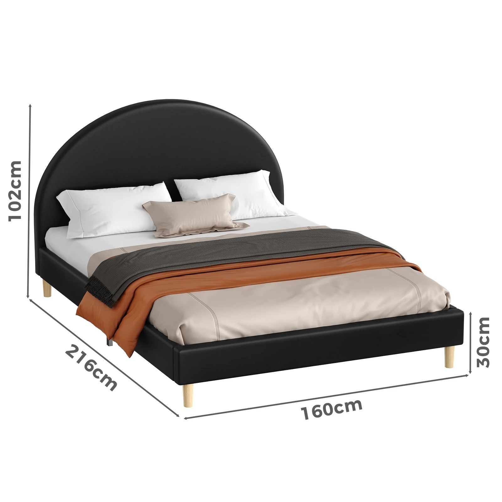 10 Alfordson Bed Frame Queen Size Mattress Base Platform Leather Calla - Black, 10 of 10