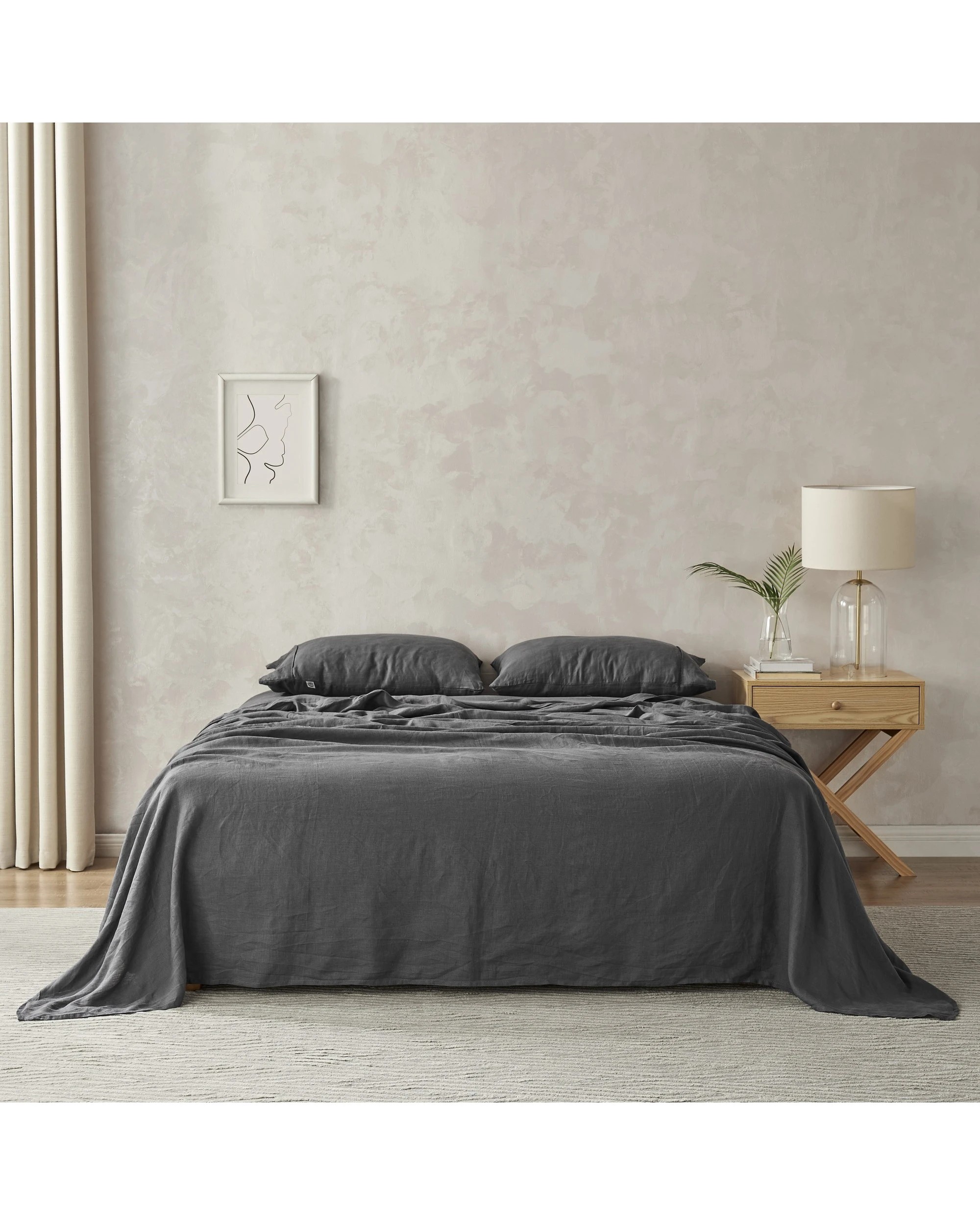 1 Natural Home 100% European Flax Linen Sheet Set - Single Bed - Charcoal, 1 of 8