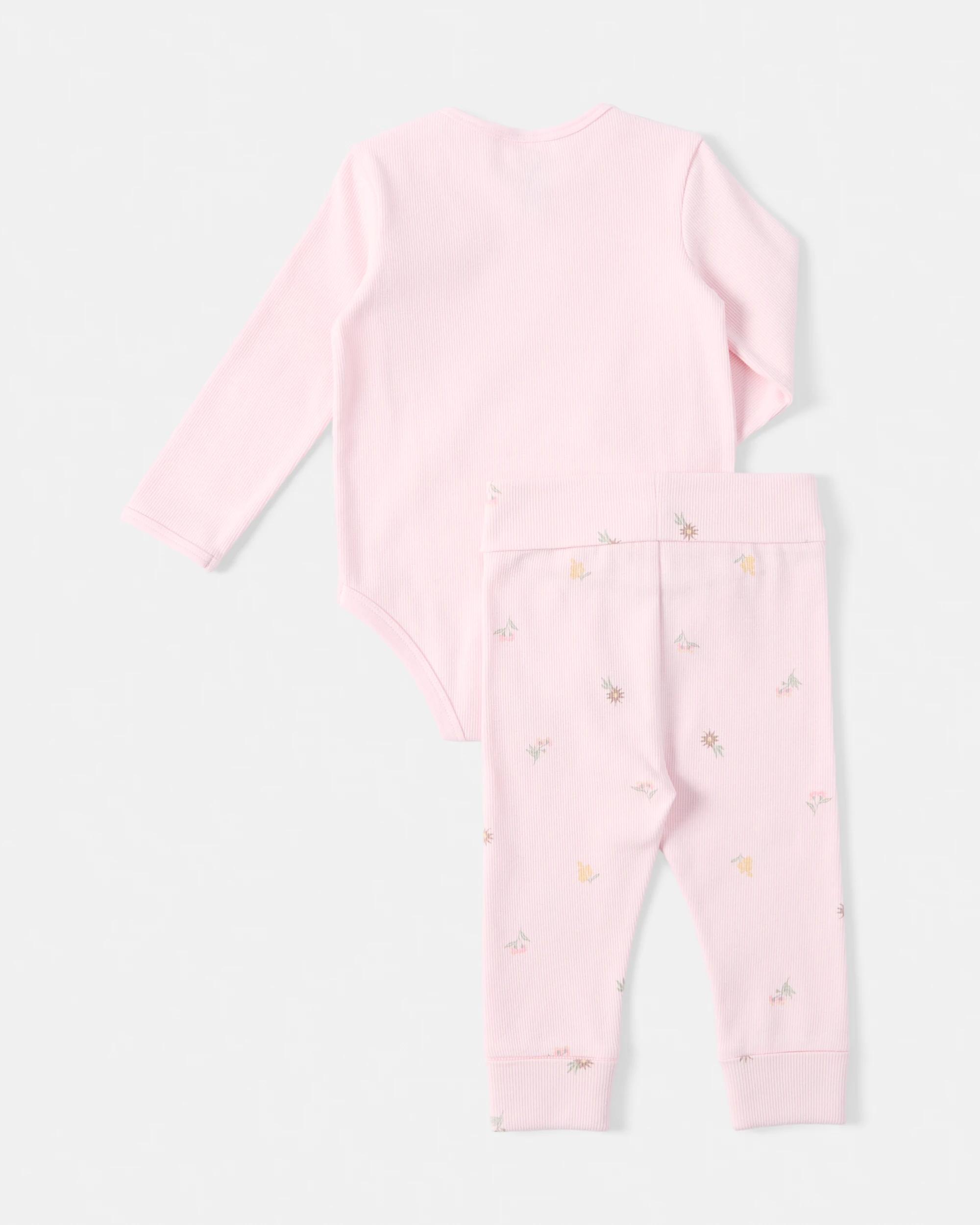 2 2 Piece Long Sleeve Newborn Set Pnk Flrl, 2 of 6