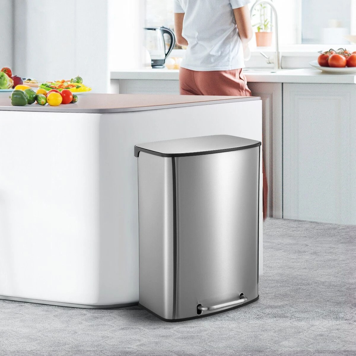 3 Maxkon 50L Pedal Bin Garbage Can Rubbish Recycling Trash Waste Stainless Steel Rectangular Trashcan Soft Closing Lid, 3 of 3