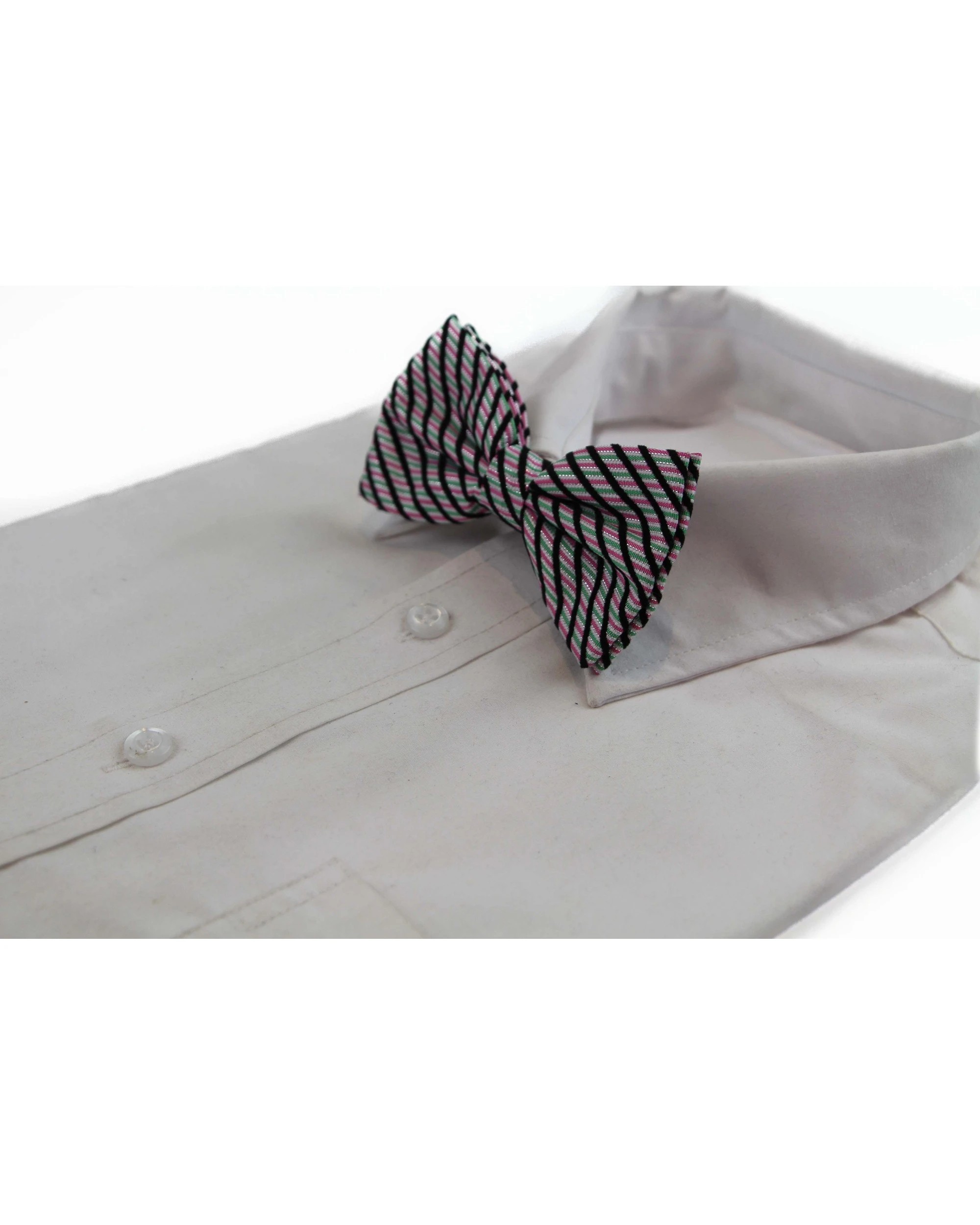 1 Zasel Mens Pink & Green Striped Patterned Cotton Bow Tie - Multi, 1 of 4