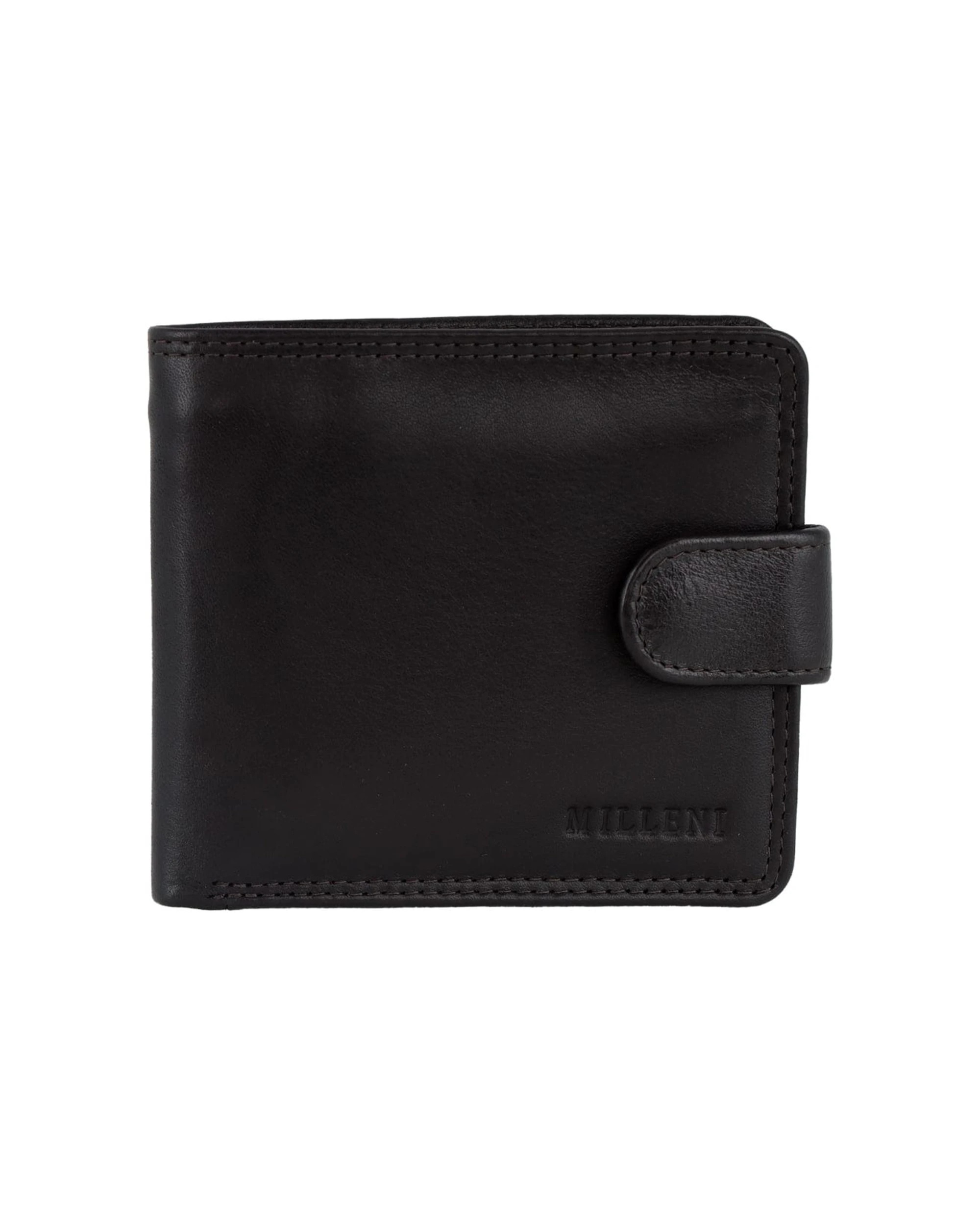 1 Milleni Men's Leather Card/Cash RFID Protected Tab Wallet 11cm - Black, 1 of 2