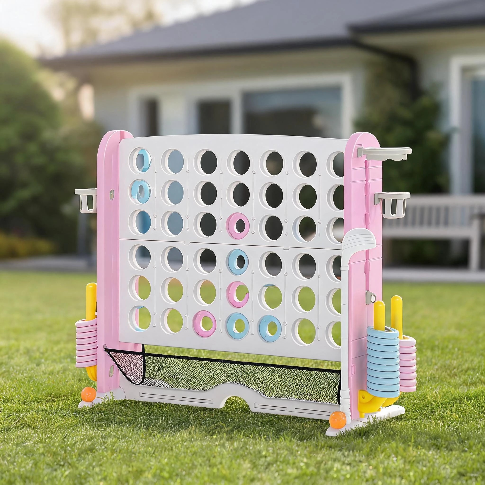 8 Costway Giant Connect 4 in a Row Game Set Adjustable Jumbo 4-to-Score - Pink, 8 of 8