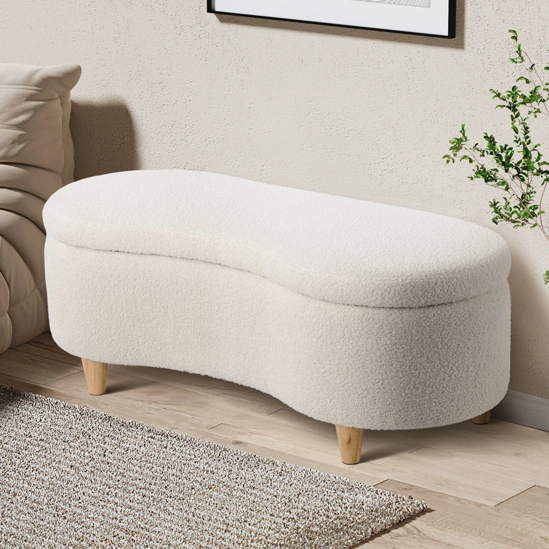 3 Oikiture Storage Ottoman CASHEW Shape Boucle - Beige, 3 of 10