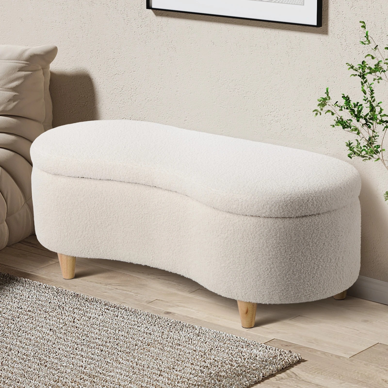3 Oikiture Storage Ottoman CASHEW Shape Boucle - Beige, 3 of 10