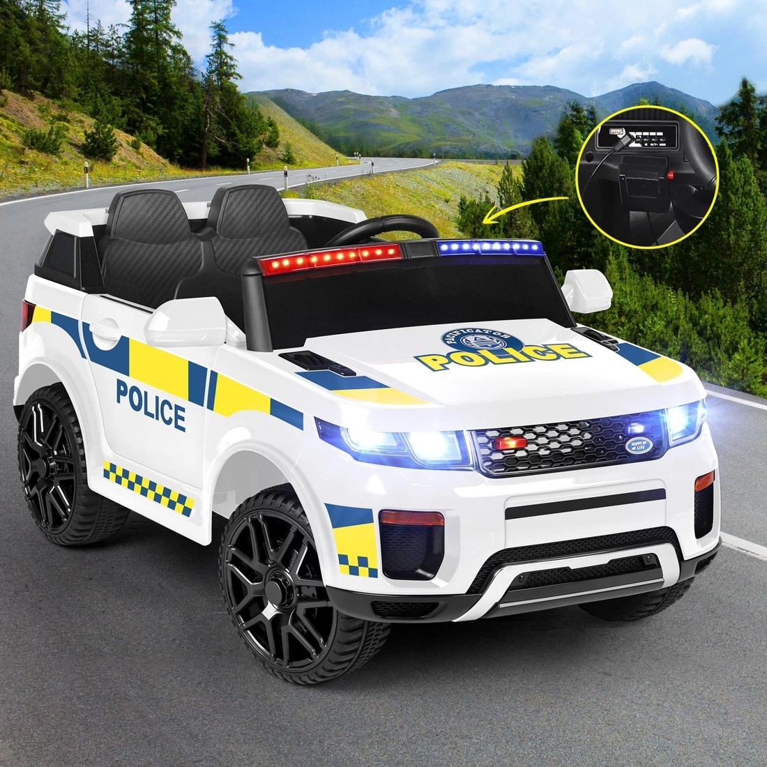 2 Alfordson Kids Police Ride On Car 12V Electric Toy Patrol Remote Control - White, 2 of 10