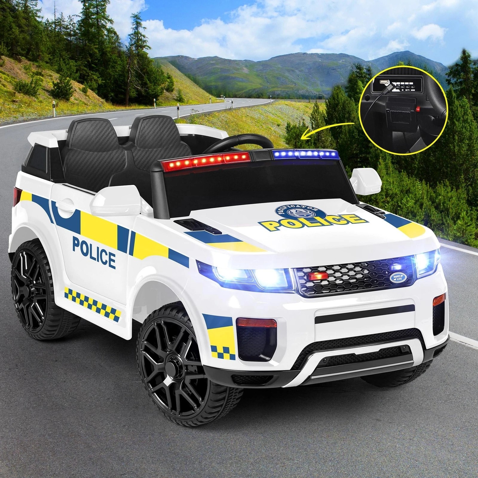 2 Alfordson Kids Police Ride On Car 12V Electric Toy Patrol Remote Control - White, 2 of 10
