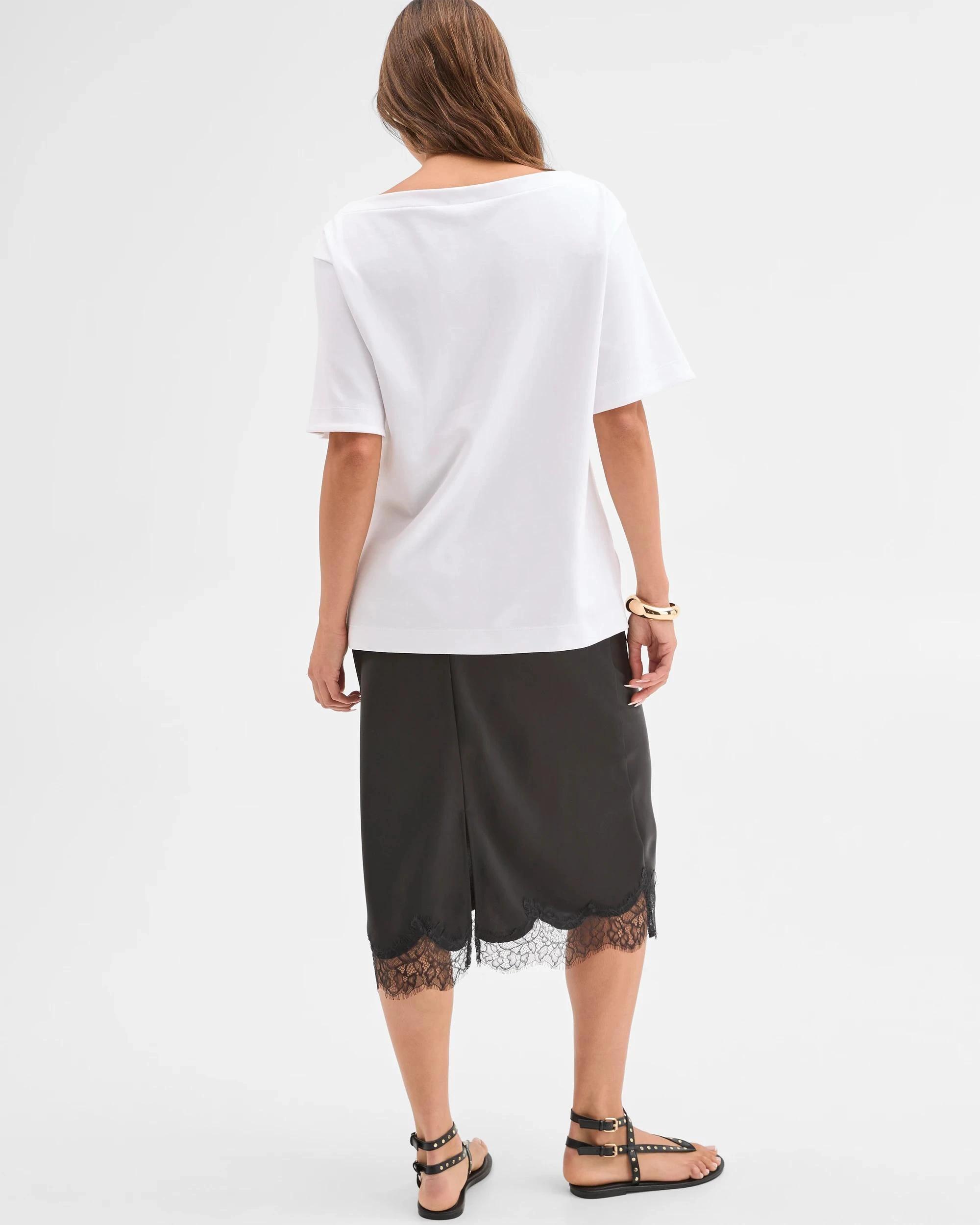 5 Lily Loves Satin Lace Trim Midi Skirt BLACK, 5 of 7