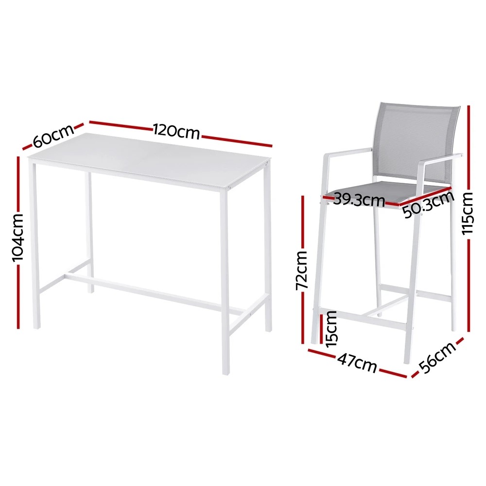 2 Gardeon 7PCS Outdoor Bar Set Stools Dining Chairs Table Patio Steel Bistro Set - White, 2 of 6