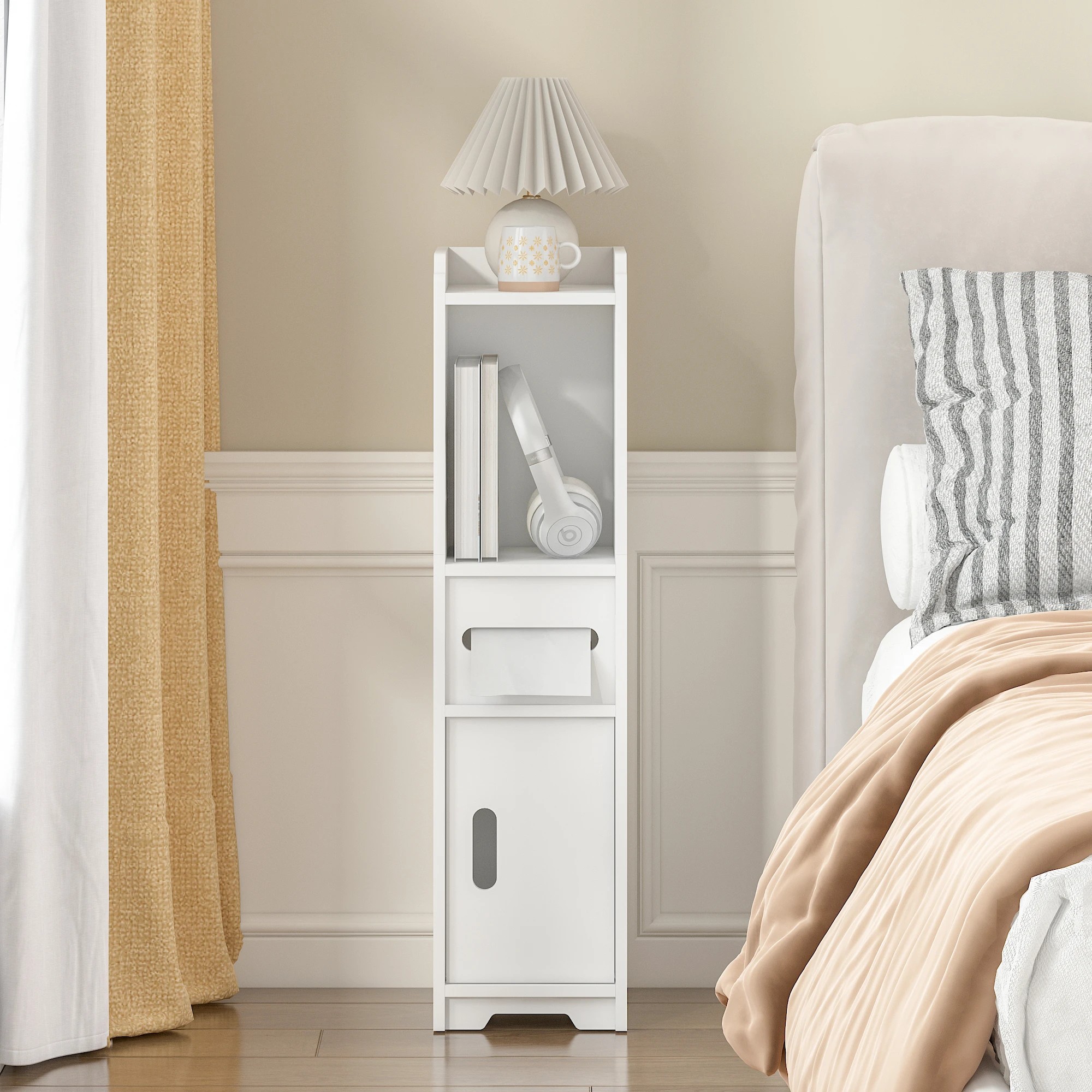 6 Advwin Slim Bathroom Storage Cabinet PVC Narrow Storage Cupboard with Doors and Drawer  Floor Cabinet with Open Shelves, 6 of 9