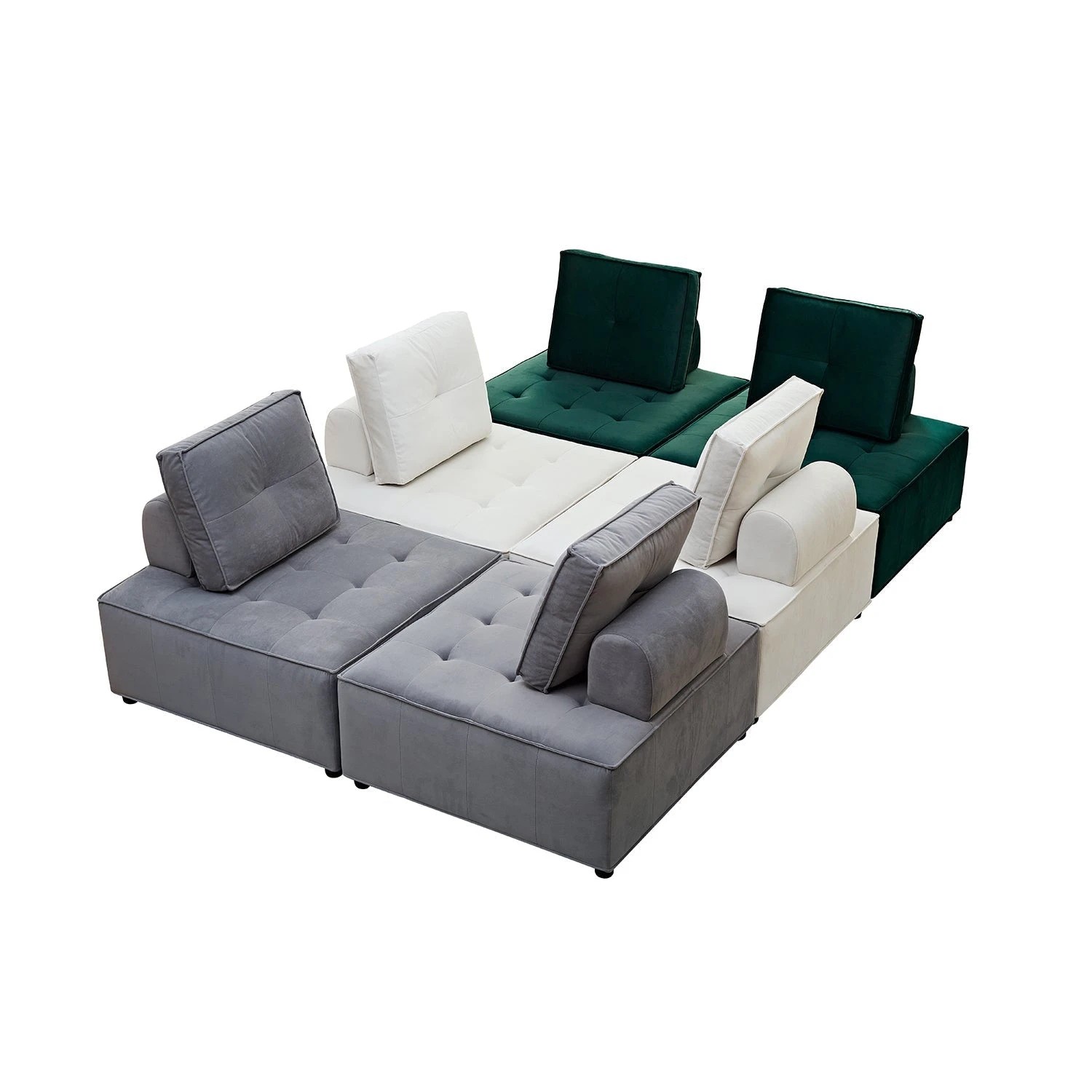 6 Foret 6pc Armless Seat Modular Extension Ottoman Couch Velvet Sofa Light Grey, 6 of 9
