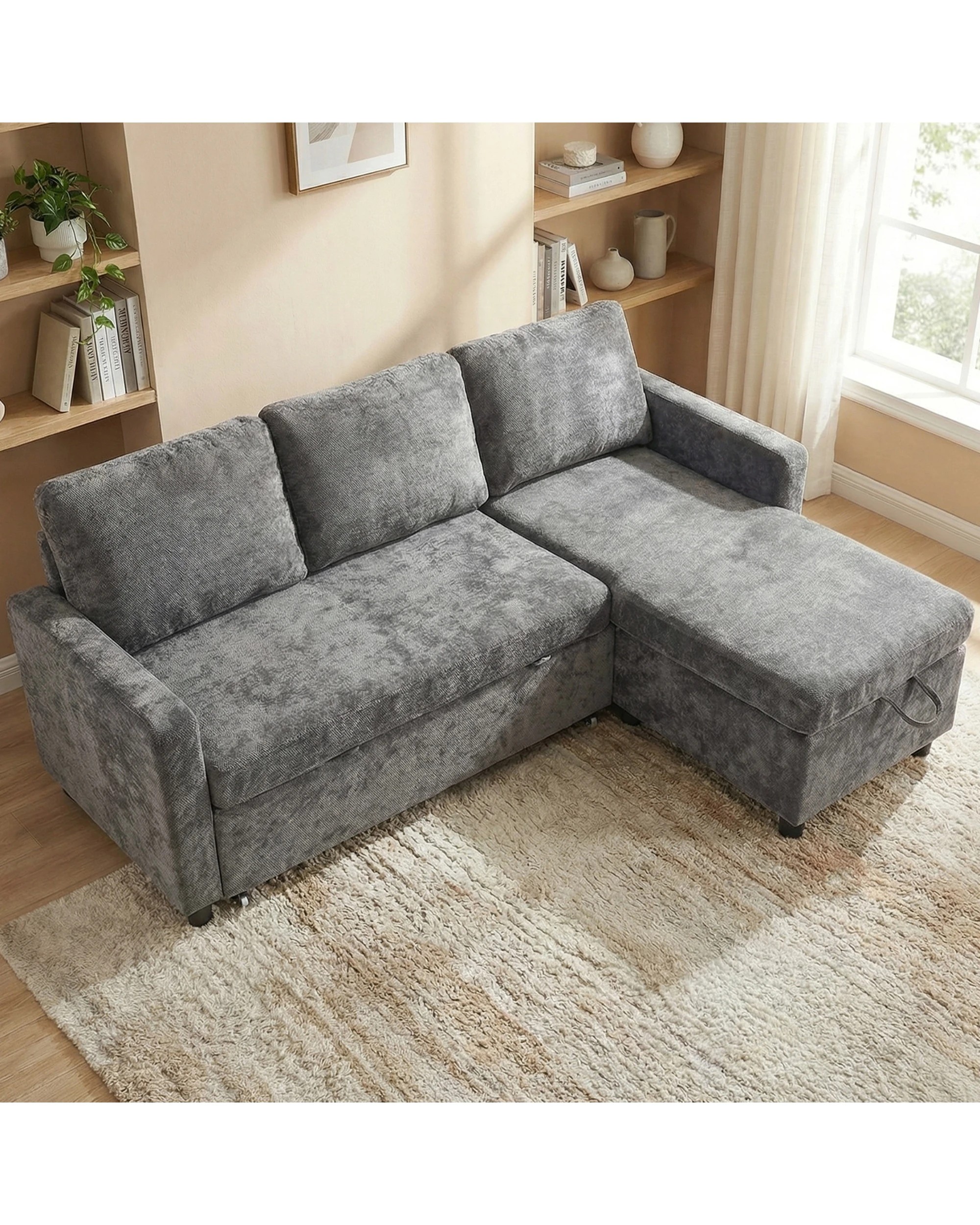 4 Advwin 194cm L Shape Convertible Sleeper Sofa Bed w/ Storage Chaise - Grey, 4 of 10