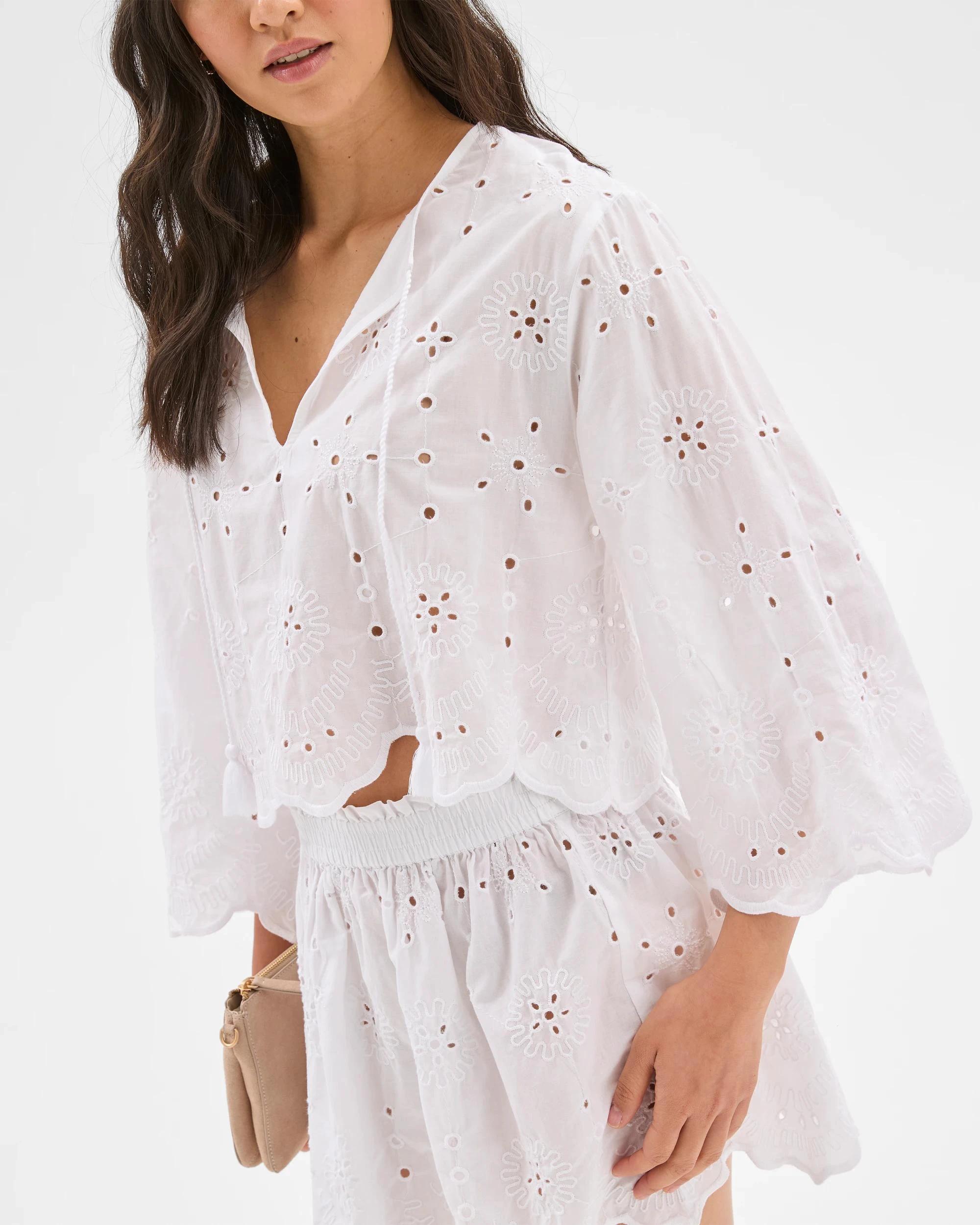 6 Target Resort Australian Cotton Broderie Tie Top WHITE, 6 of 7