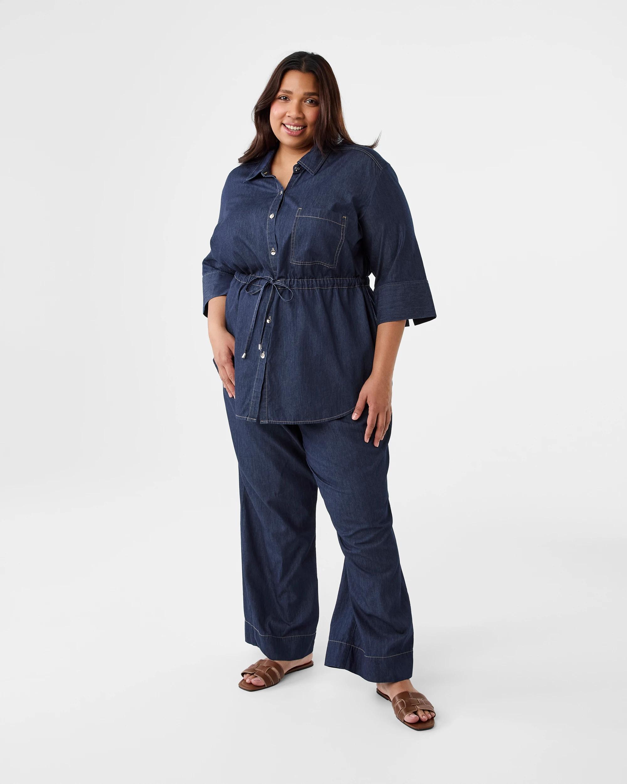 7 Curve Chambray Tie Waist Shirt Dark Denim, 7 of 7