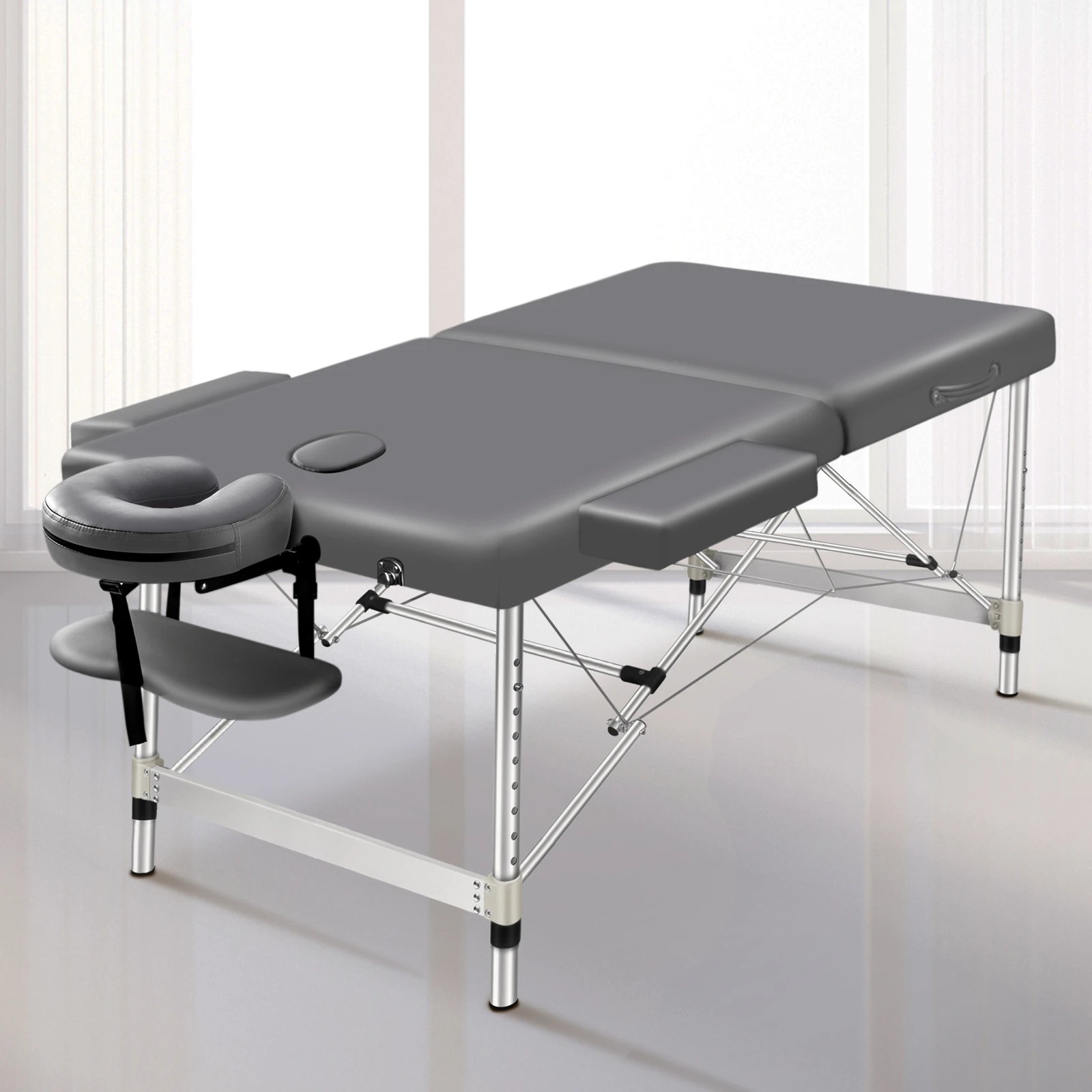 3 Alfordson Massage Table 2 Fold 55cm Foldable Portable Bed Desk Aluminium Lift Up - Grey, 3 of 4