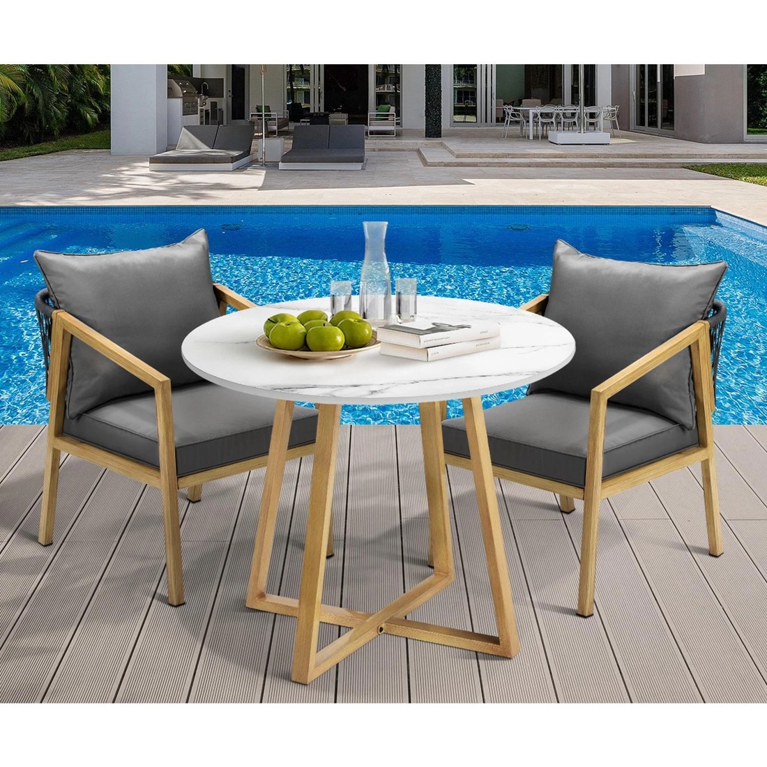 5 Livsip Outdoor Dining Marble Table Patio Garden Furniture 90cm Bistro Desk
 - Multi, 5 of 10