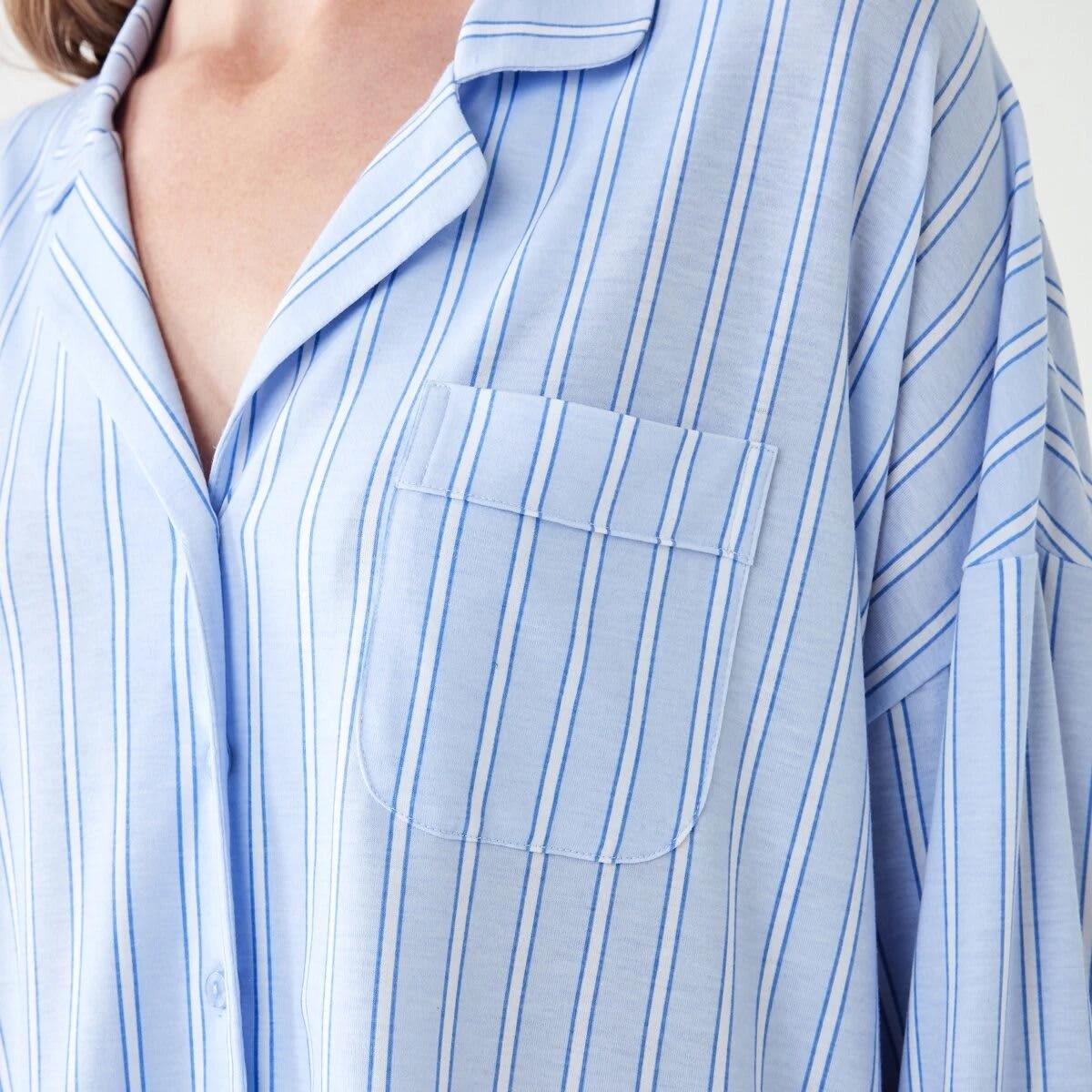 6 Long Sleeve Top and Shorts Comfort Pyjama Set TONAL STRIPE HALOGEN BLUE, 6 of 8