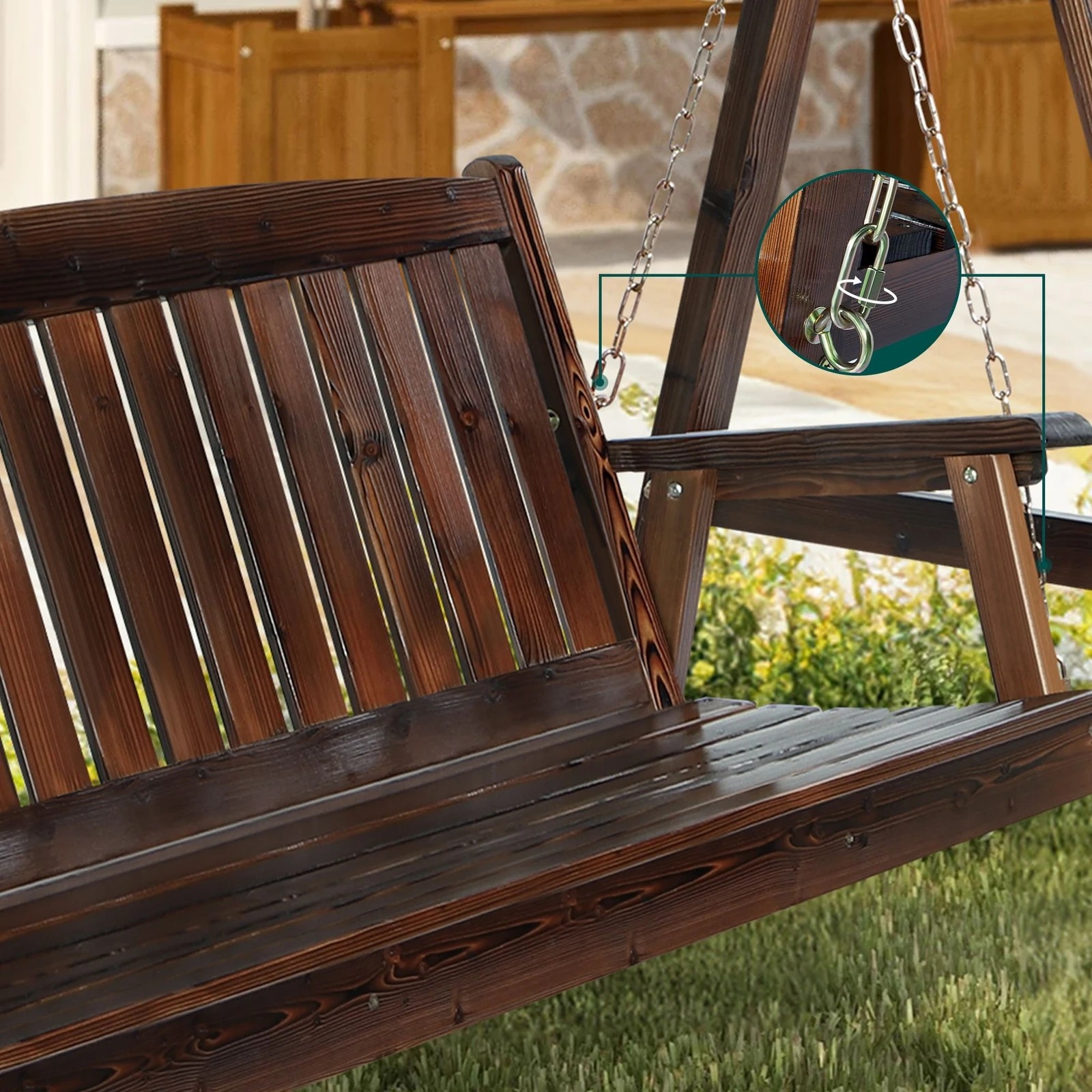 6 Alfordson Swing Chair Outdoor Furniture Wooden Garden Patio Canopy XL - Charcoal, 6 of 10