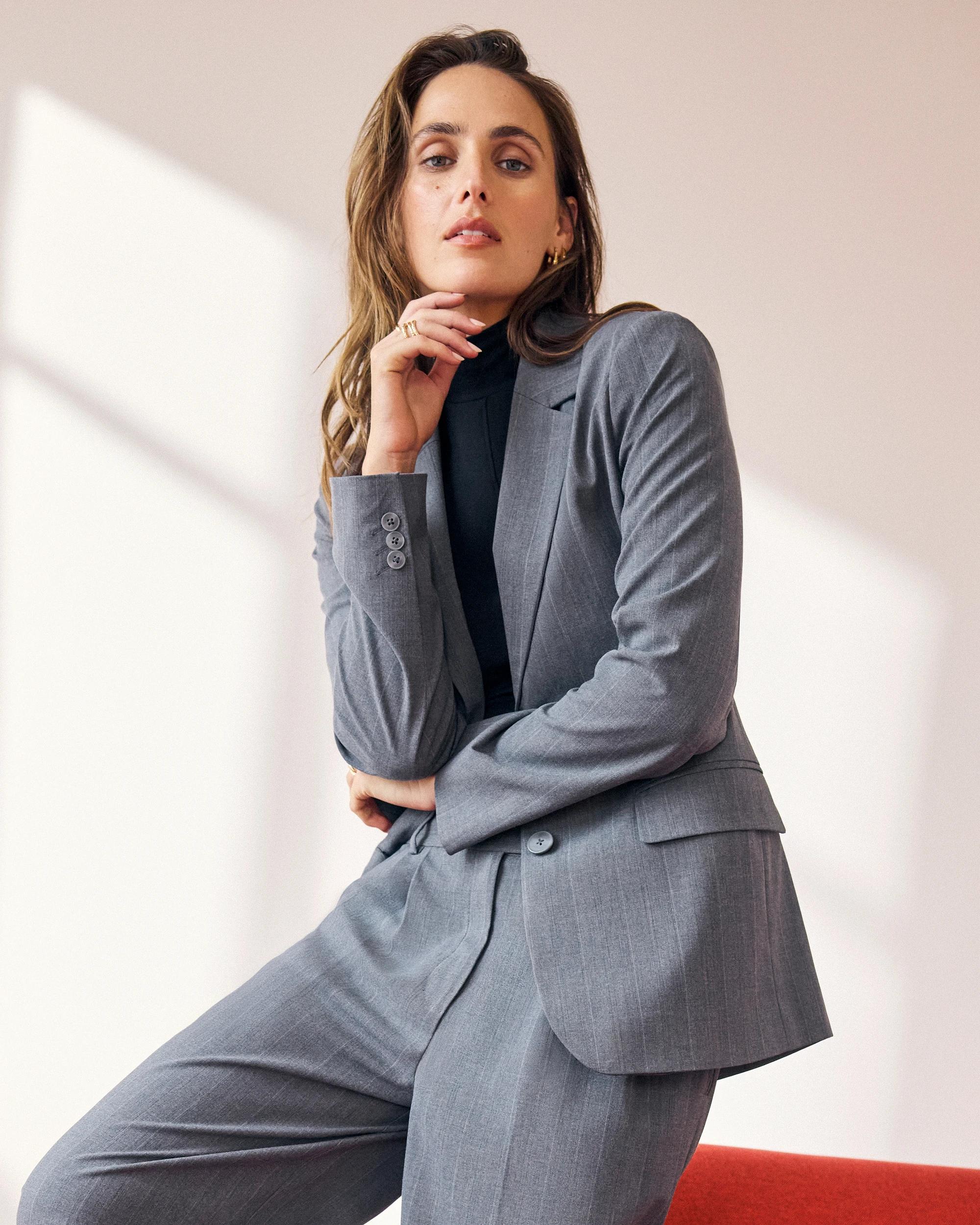 8 Preview Classic Full Length Wide Leg Pants GREY PINSTRIPE, 8 of 10