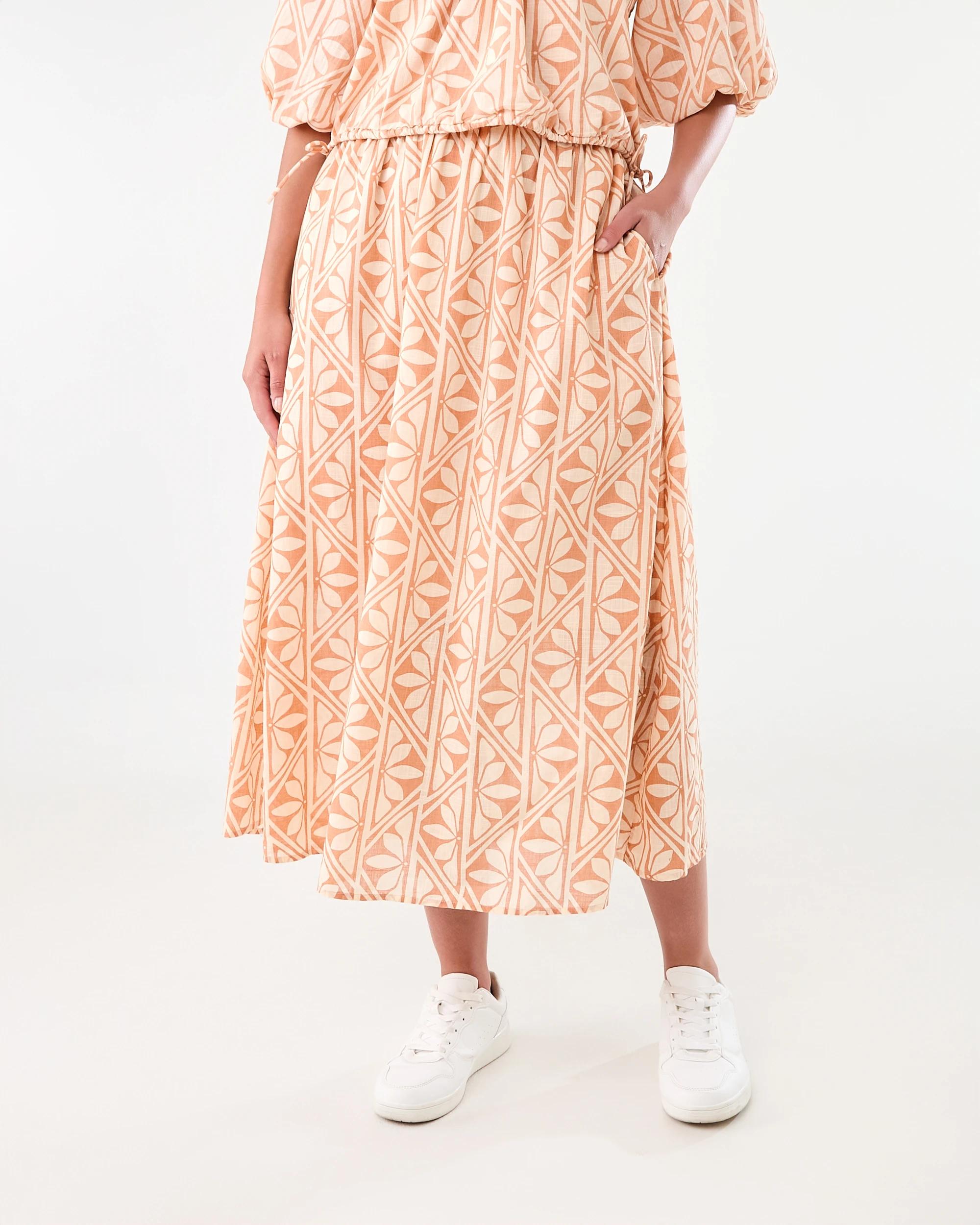 1 Printed A-line Maxi Skirt FLORAL TILE PALE TANGERINE, 1 of 6