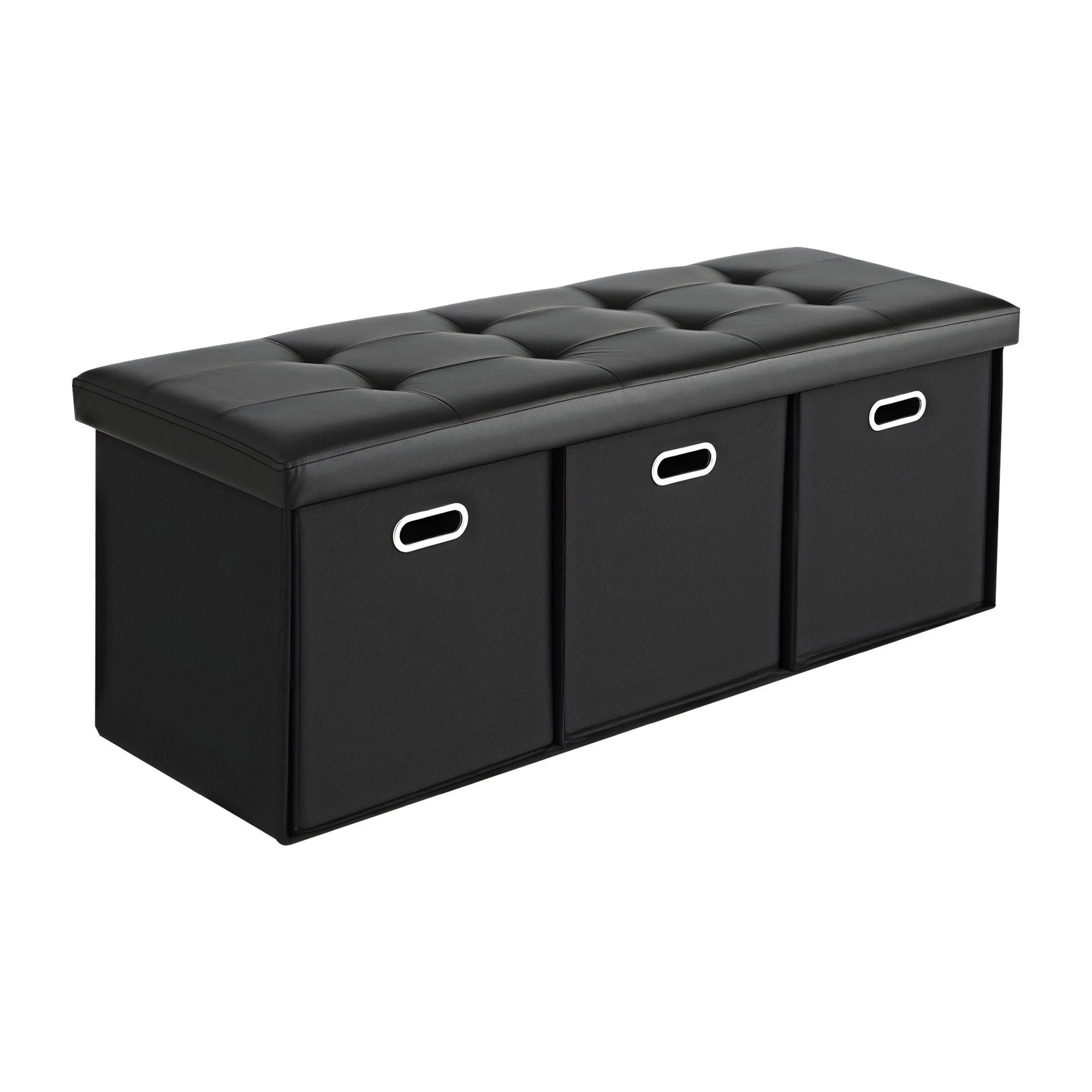 3 Artiss Storage Ottoman with 3 Cube Drawers Foot Stool Rest Foldable - Black, 3 of 7