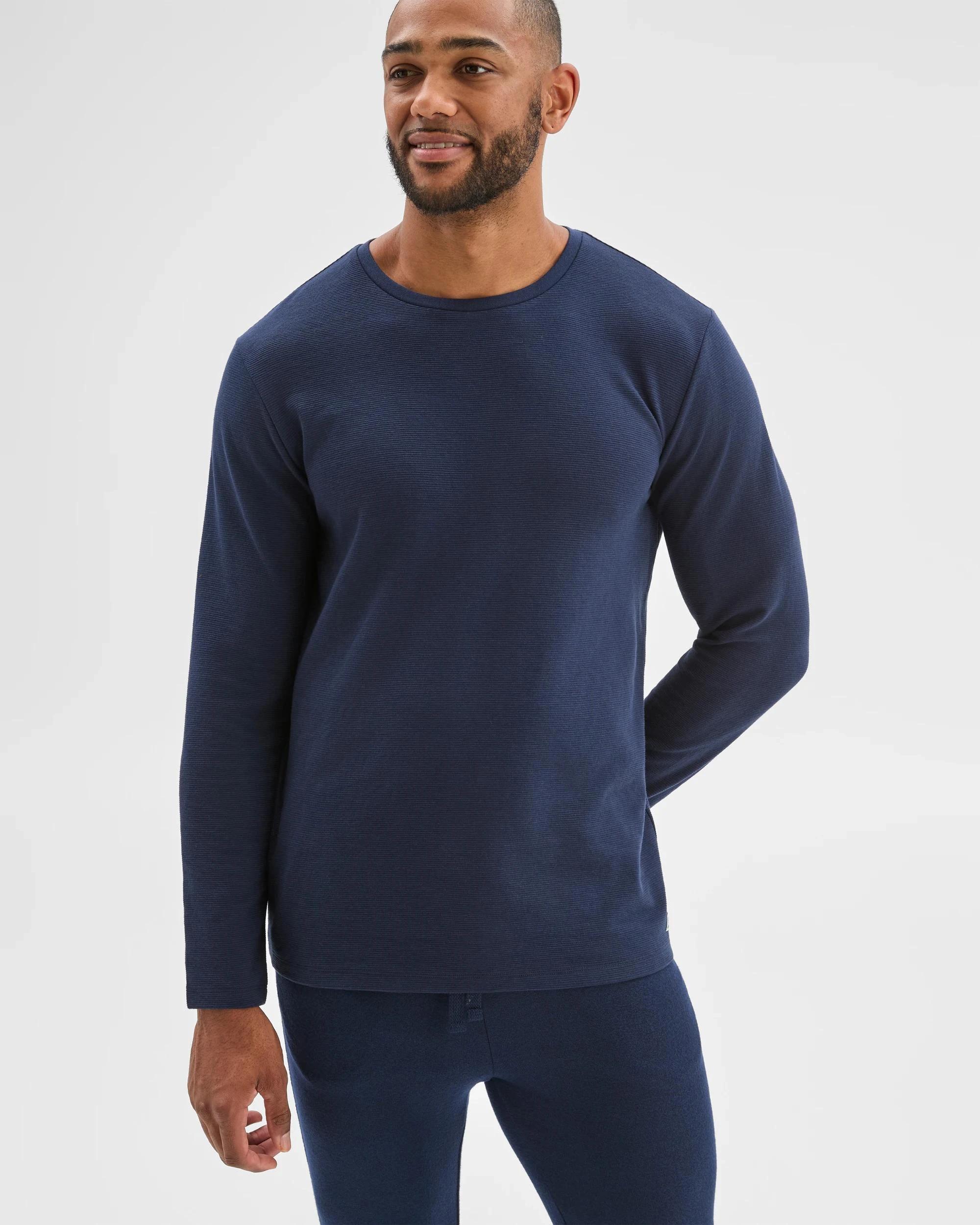 3 Maxx Australian Cotton Blend Ottoman Long Sleeve Sleep T-Shirt NAVY, 3 of 5