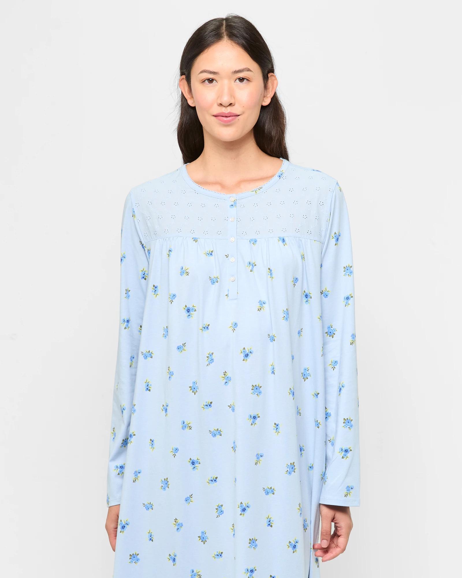 2 Target Australian Cotton Long Sleeve Traditional Sleep Nightie BLUE DITSY, 2 of 5