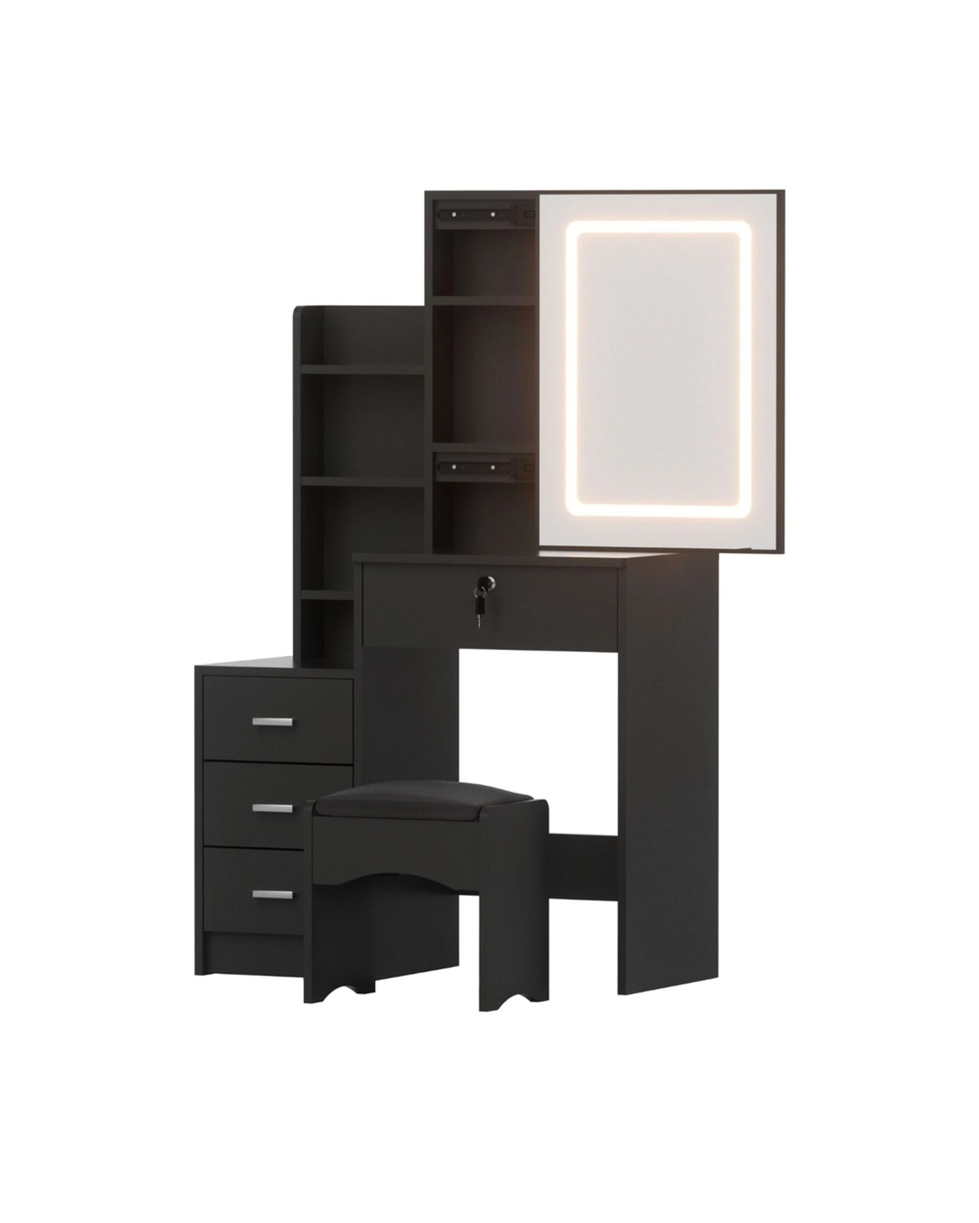 1 Artiss Dressing Table Vanity Desk Set Stool Led
 - Black, 1 of 3